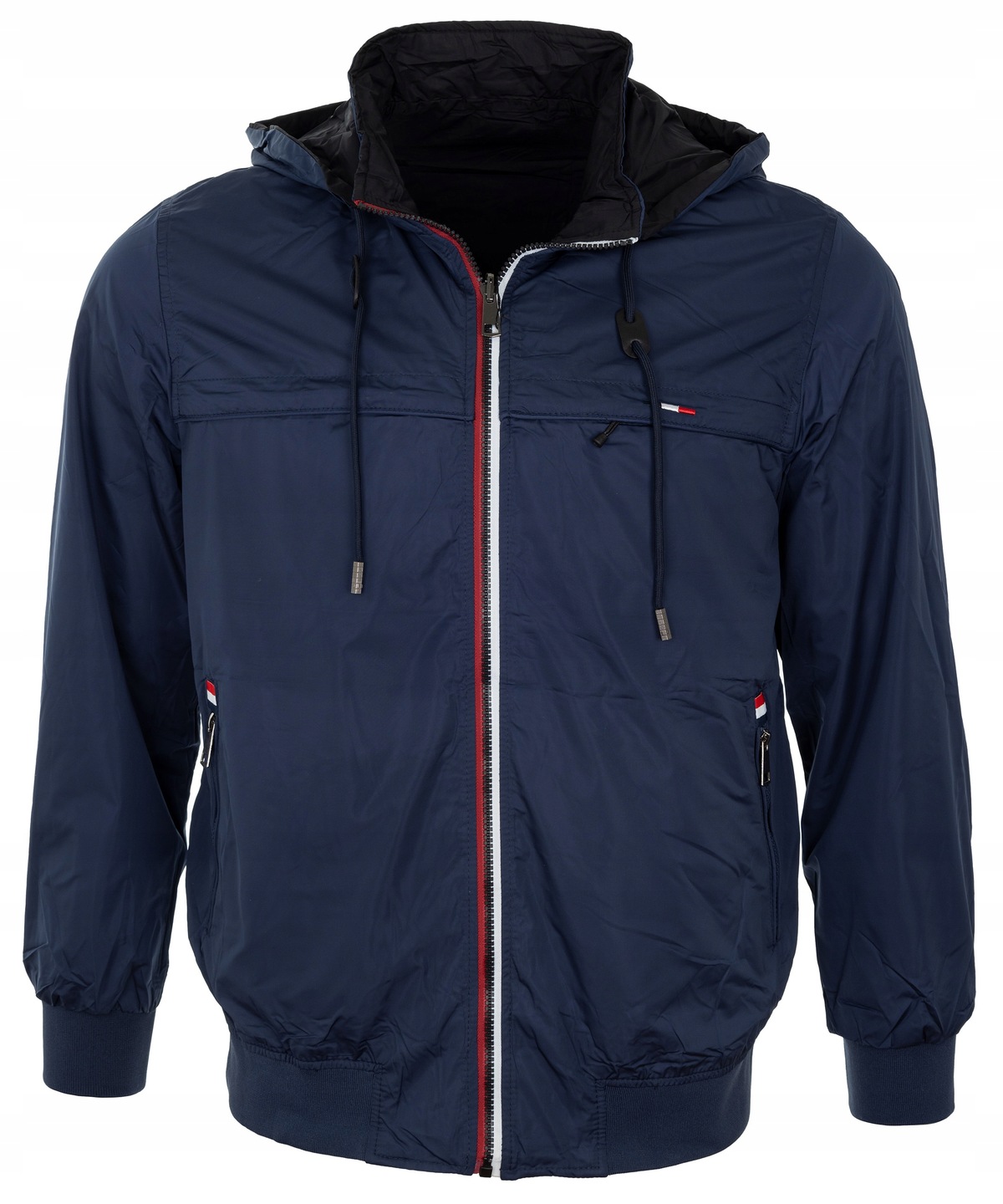 Pánská větrovka Námořnická Modrá Oboustranná Kapuce Stahovací pásky Lehká Velikost 3XL