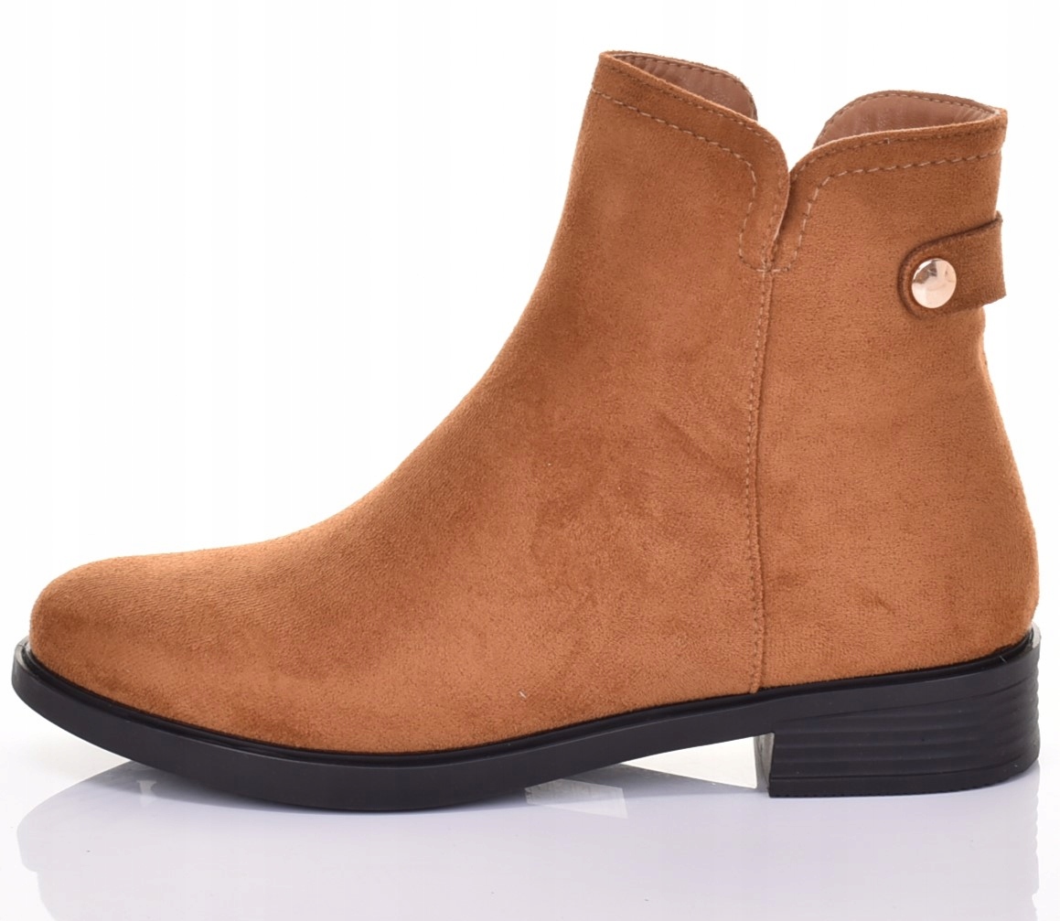 ELEGANCKIE BOTKI BRĄZOWE ZAMSZOWE BUTY DAMSKIE WIOSENNE NISKIE Kolor brązowy