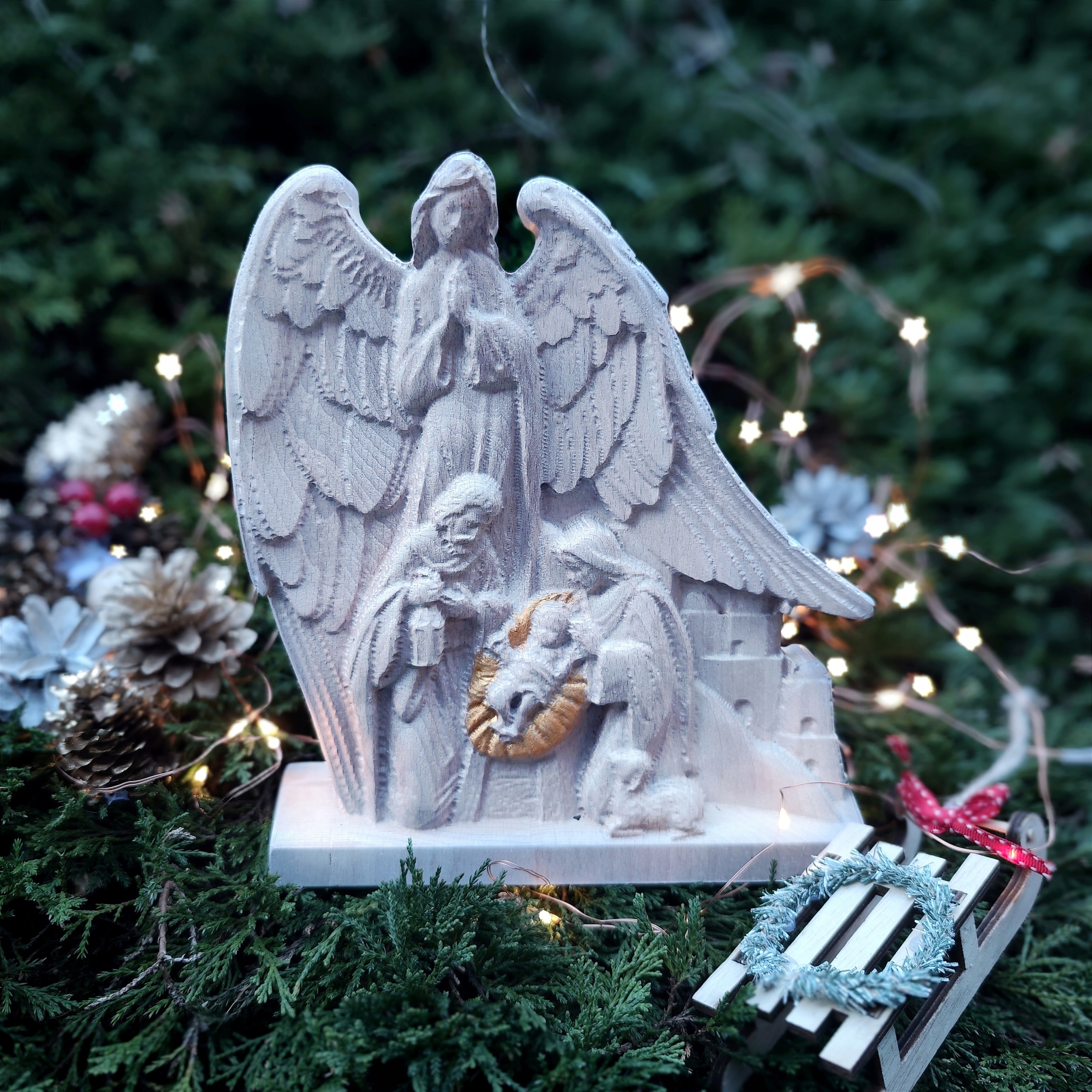 Drevený vianočný betlehem vianočná dekorácia darček Anjel strážny