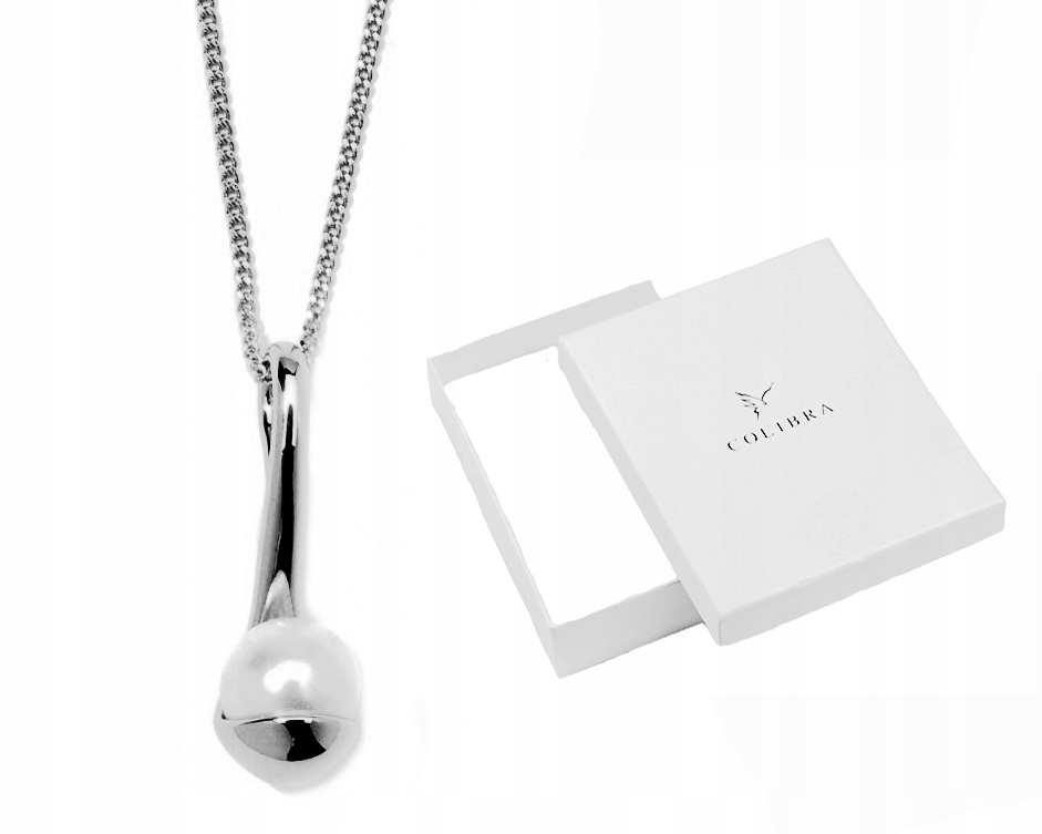 

Srebrny Łańcuszek Naszyjnik Z Perłą Perełka Długi