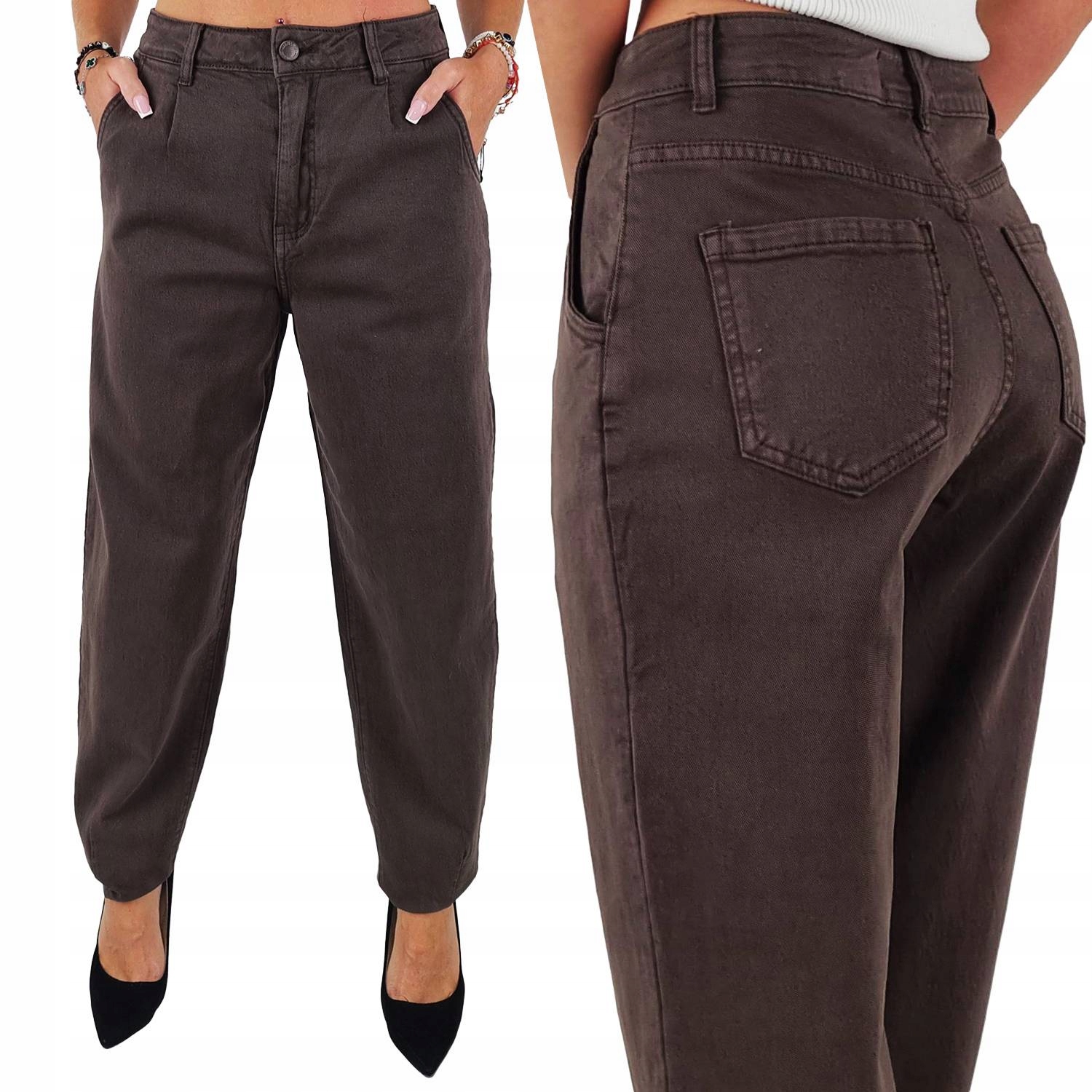 Dámské džínové kalhoty Balloon s vysokým pasem, hnědé Čokoláda 42/XL