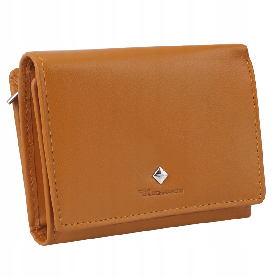 Kochmanski portfel damski skórzany mały brązowy kamelowy portmonetka skóra