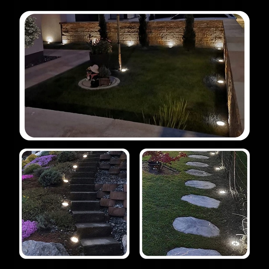 LAMPA SOLARNA OGRODOWA LAMPKI LED GRUNTOWE DYSK CZUJNIK ZMIERZCHU 12 x DYSK Klasa efektywności energetycznej G