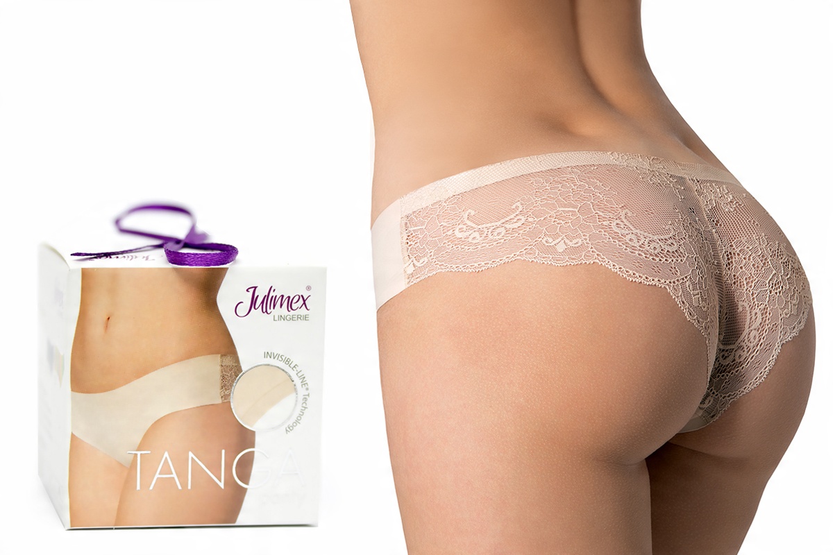 

Koronkowe Majtki Damskie Julimex Tanga Mocca r.S