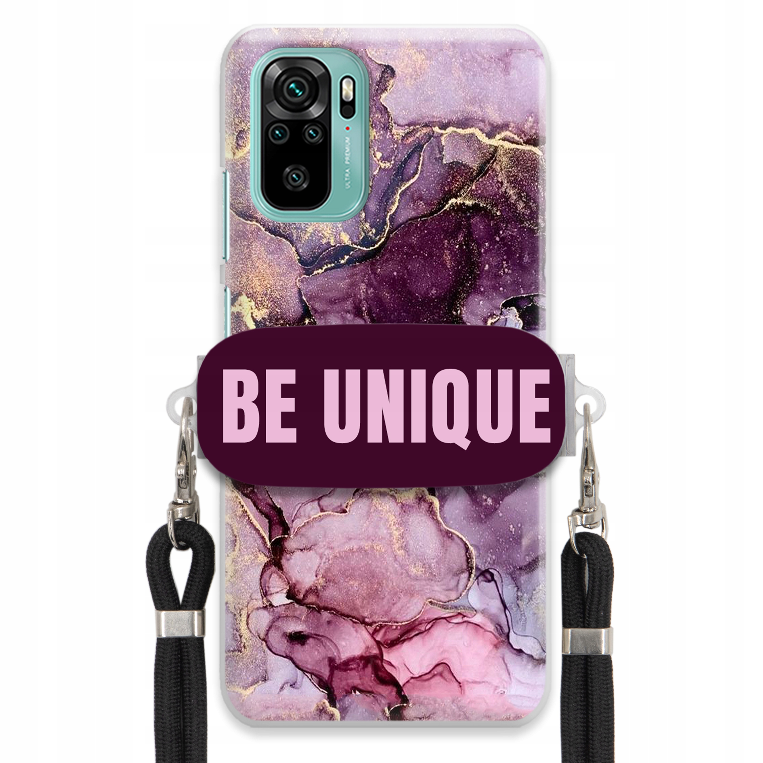 Prémiové puzdro pre Xiaomi Redmi Note 10 Úchyt Šnúrka Čierna Fialová Mramor