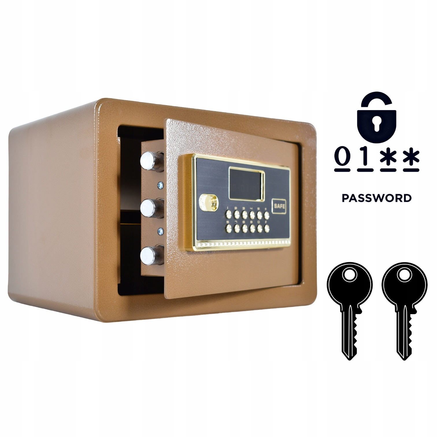 Pancerny Domowy Sejf z Zamkiem Elektronicznym i Kluczem 25x35x25 cm Brązowy