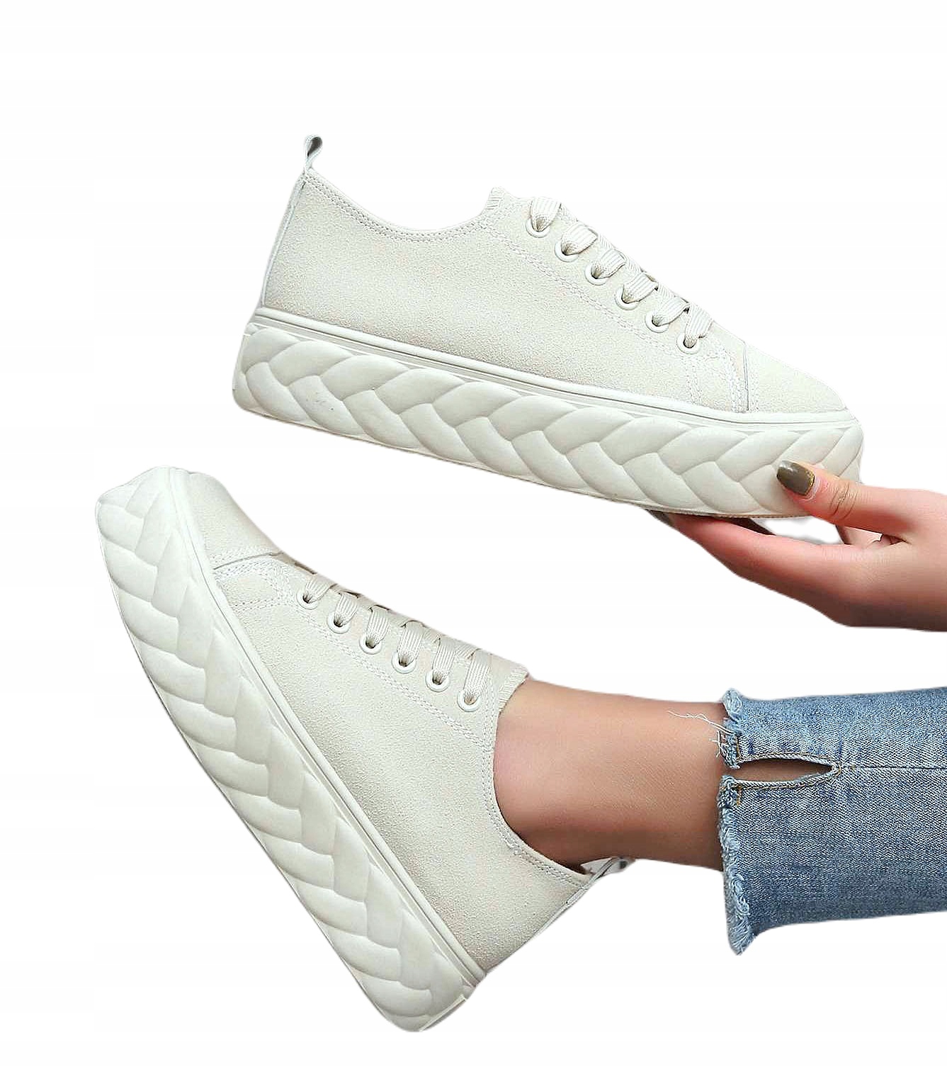 

Buty Damskie Platforma Trampki Beżowe Zamsz R40