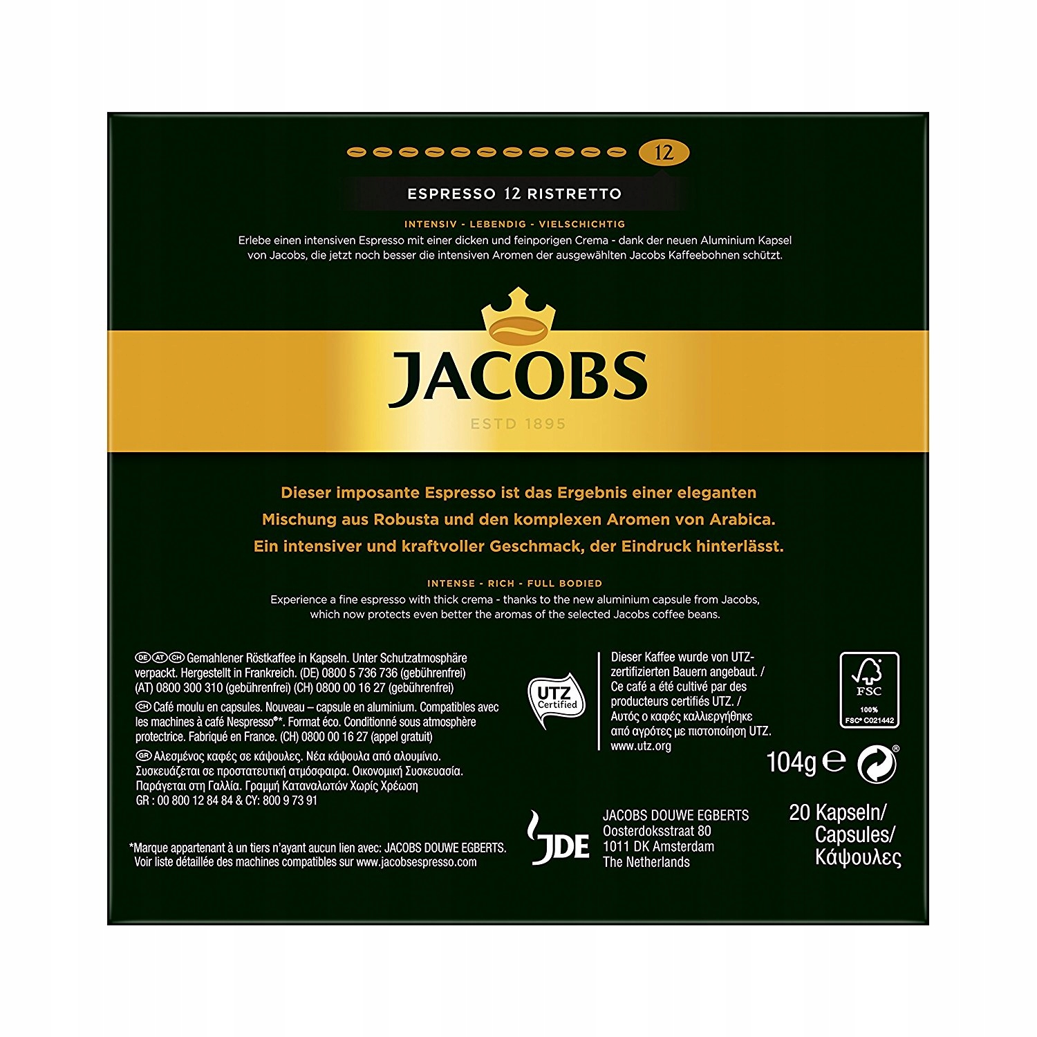 KAWA do NESPRESSO JACOBS ESPRESSO RISTRETTO 20 szt Marka Jacobs