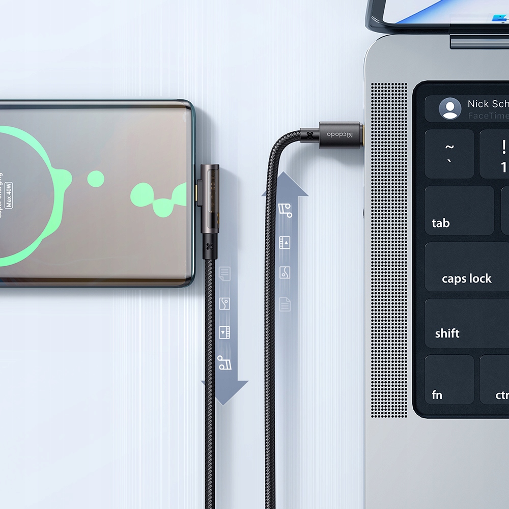MCDODO KABEL USB-C KĄTOWY SZYBKIE ŁADOWANIE DO MACBOOK USB TYP C 5A 100W 1M Zgodność ze standardem Quick Charge 1.0 Quick Charge 2.0 Quick Charge 3.0 Quick Charge 4.0