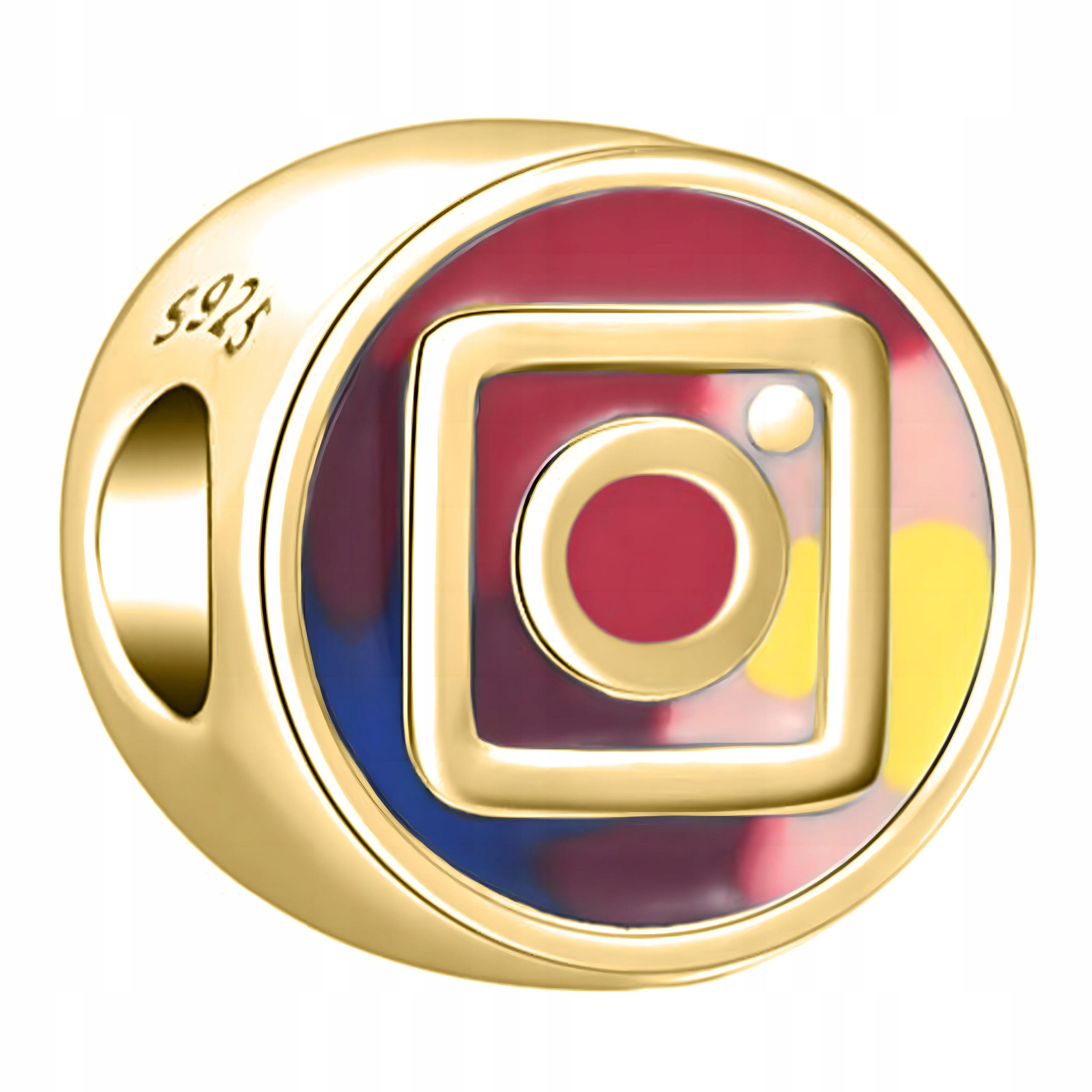 Zlatý Charms Fotoaparát Kamera Logo Instagram Stříbro 925