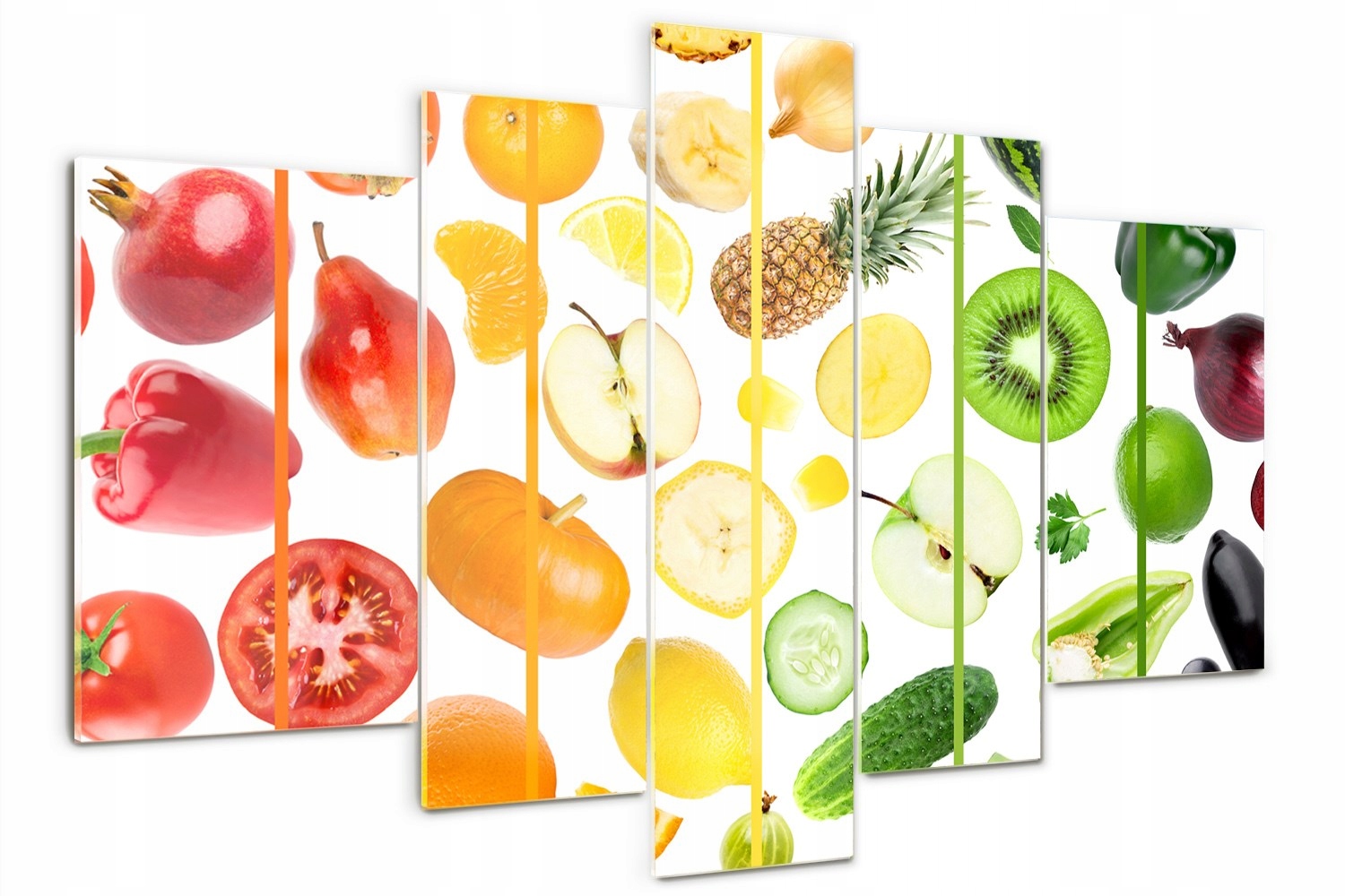 Sklenený obraz triptych na stenu Ovocie a zelenina