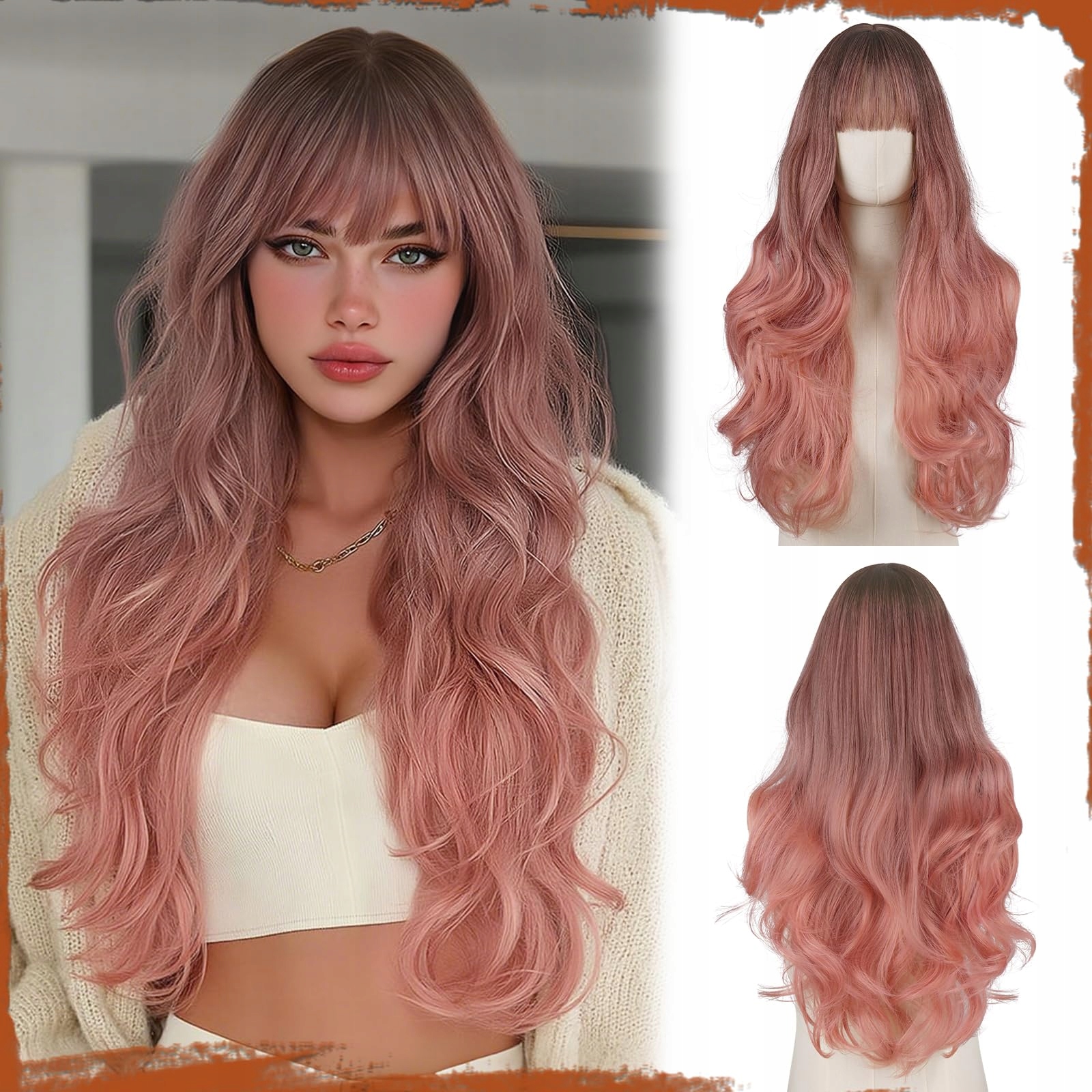 Sofeiyan Dlouhá vlnitá paruka 60 cm Blond Růžová Syntetická s Hřívou