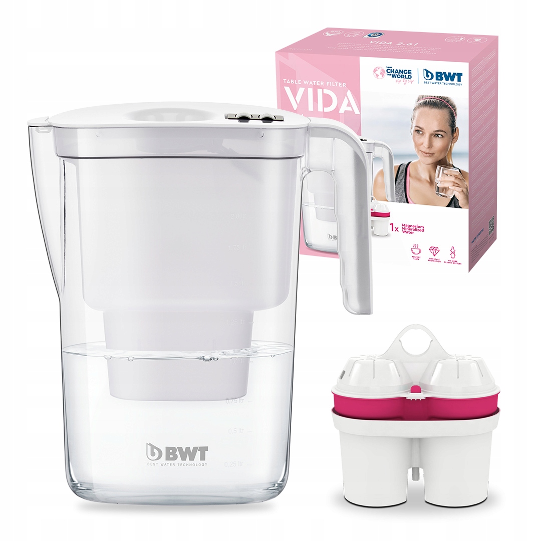 Dzbanek Filtrujący Wodę Wkład z Magnezem Bwt Vida Ręczny Wskaźnik 2,6L