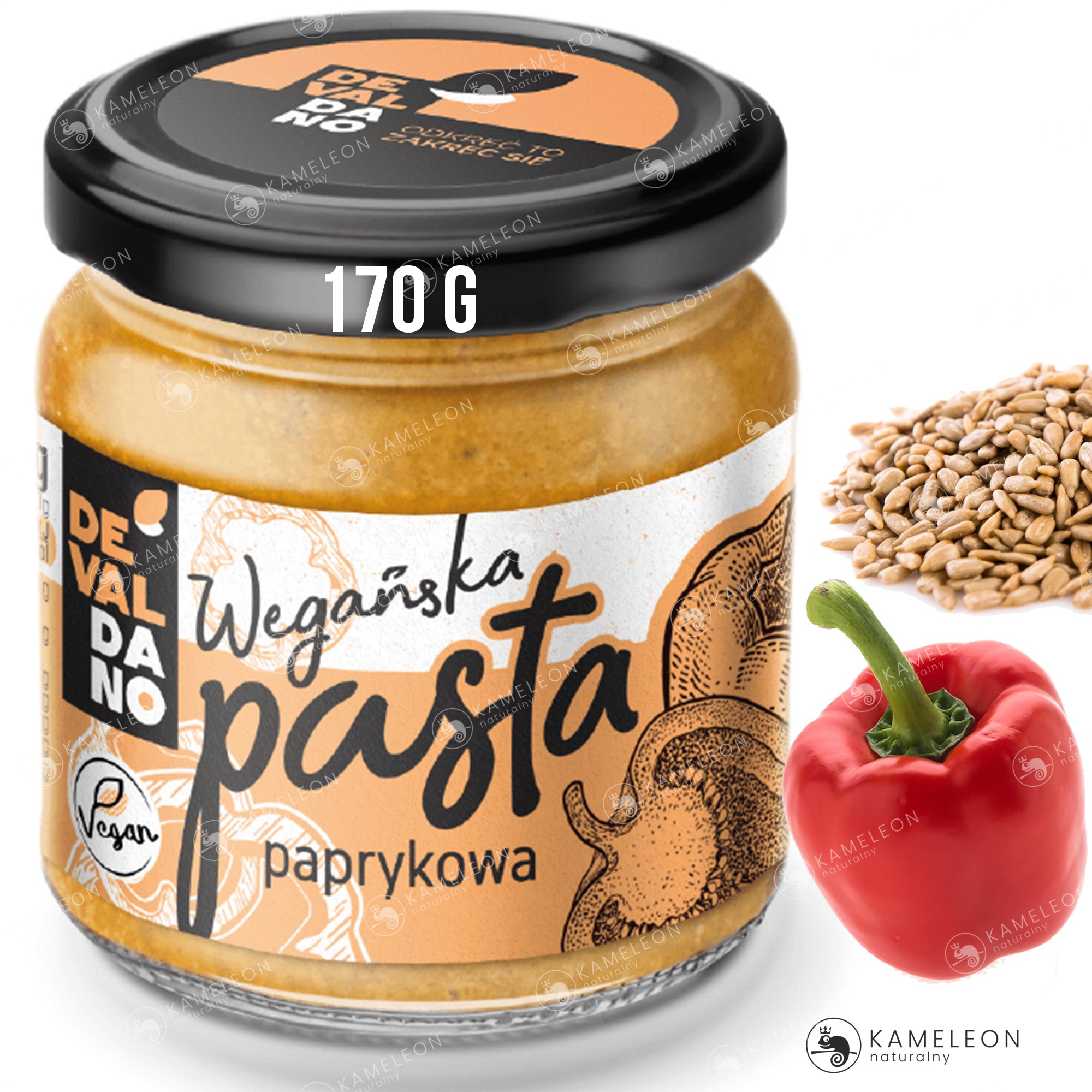 WEGAŃSKA wege PASTA PAPRYKOWA DO PIECZYWA słonecznikowa 170g Marka Devaldano