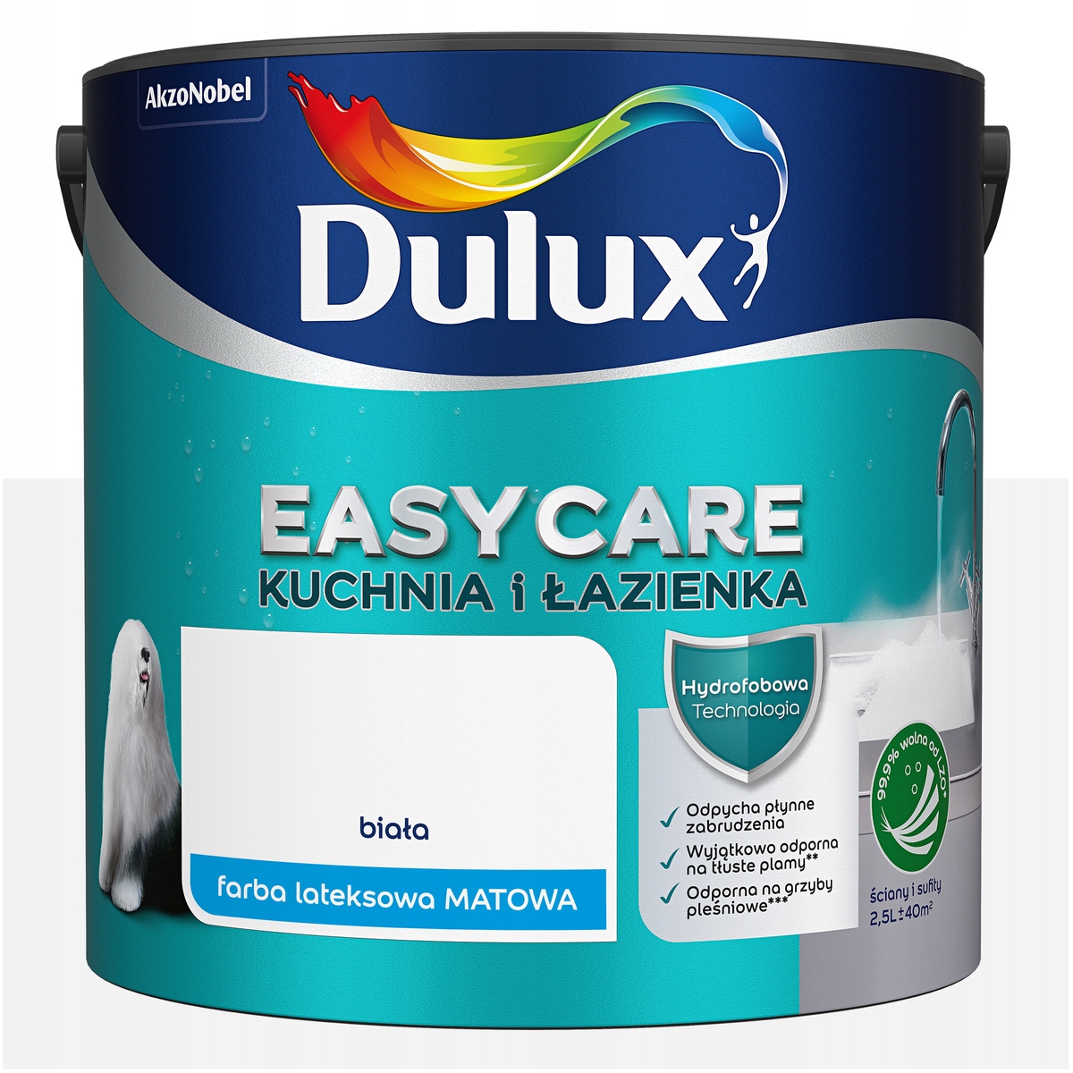 Farba do ścian sufitów Dulux EasyCare Kuchnia i Łazienka Biała Matowa 2,5L