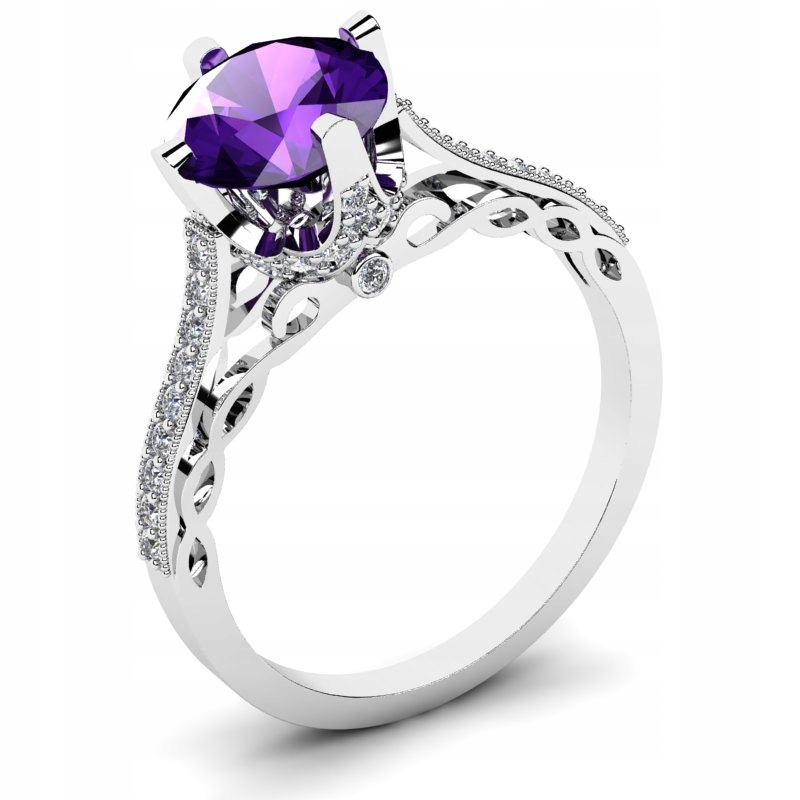 

Pierścionek Z Białego Złota Z Fioletową Cyrkonią