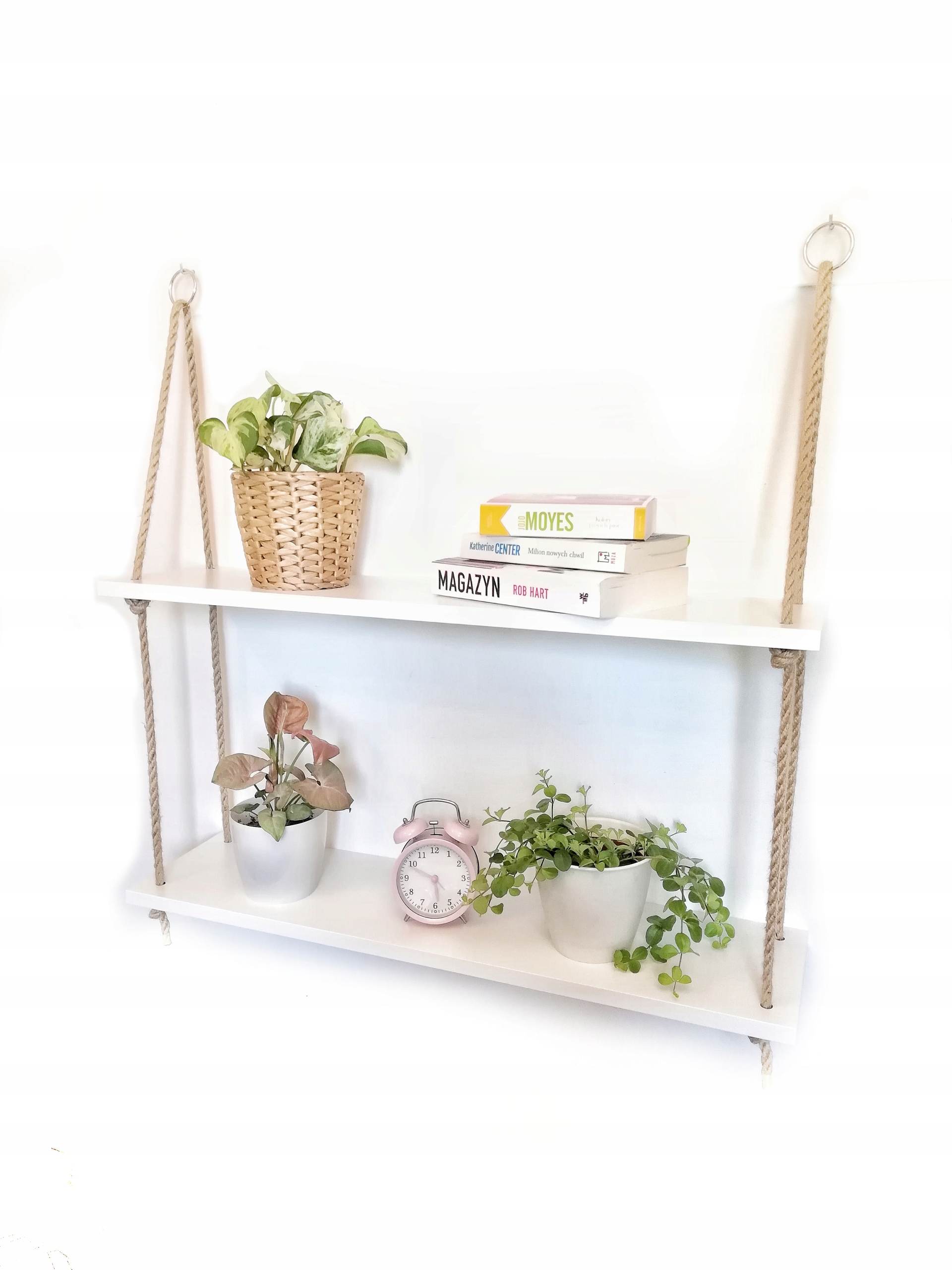 

Wiszące białe półki na sznurkach linach, 80 cm