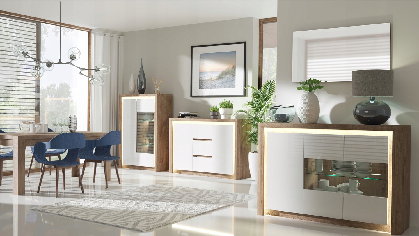 Wysoka witryna do salonu LIVINIO L4 JARSTOL Głębokość mebla 40.5 cm