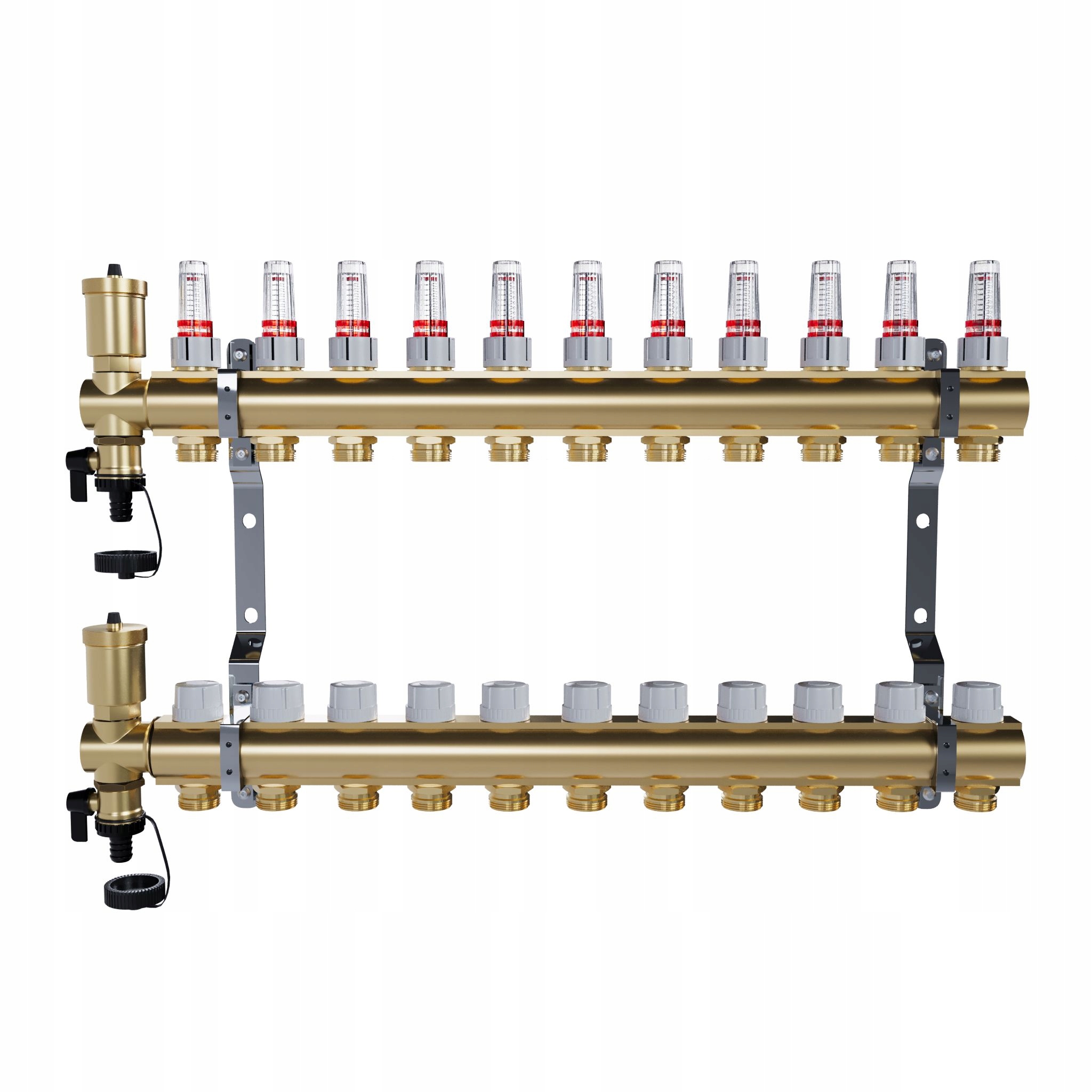 Rozdělovač pro 11-okruhovou mosaznou podlahovou krytinu pro podlahové vytápění