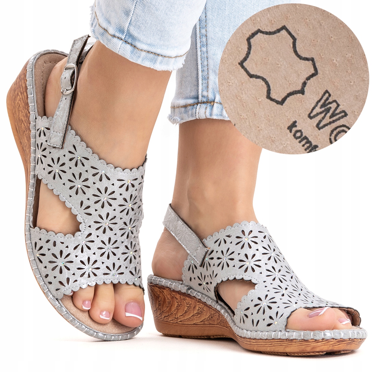 Sandály vč. kůže, kotníkové, módní zirkony, pohodlné, elegantní, lehké Wojtyłko 39