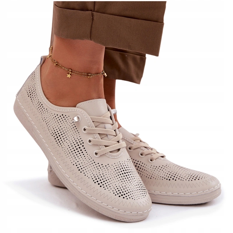 Dámské Polobotky Kožené Lehké Pohodlné Ažurové S.barski LR61-7083 Béžové 36