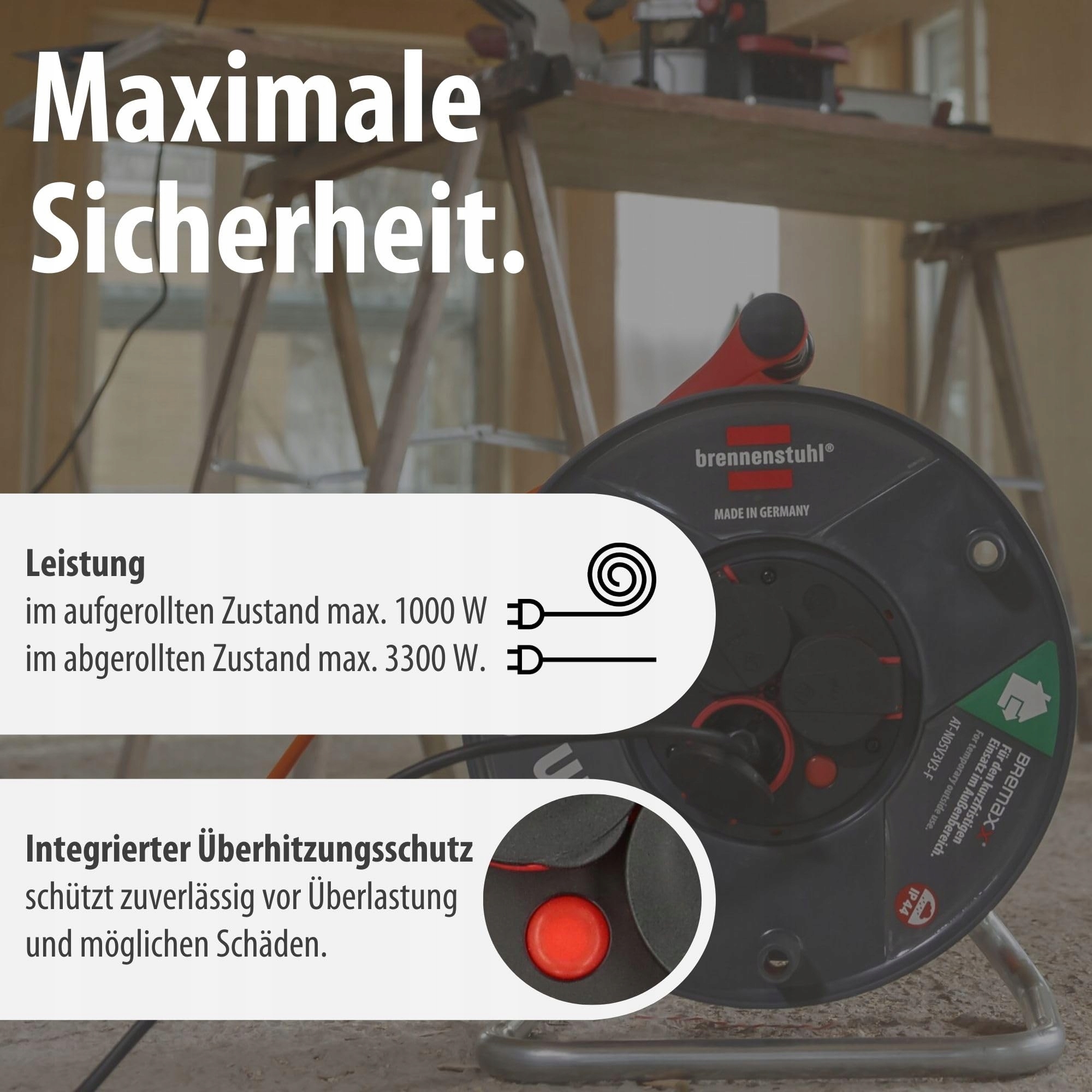 BRENNENSTUHL Garant V2 Kabeltrommel 50m Zewnętrzna IP44 Niemiecka — miniatura 6