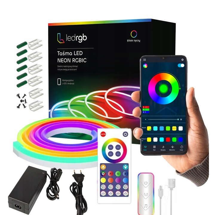 Taśma Led 10M (1x10) Neon 5050 Rgbic Bluetooth Aplikacja Pilot Tęcza 24V