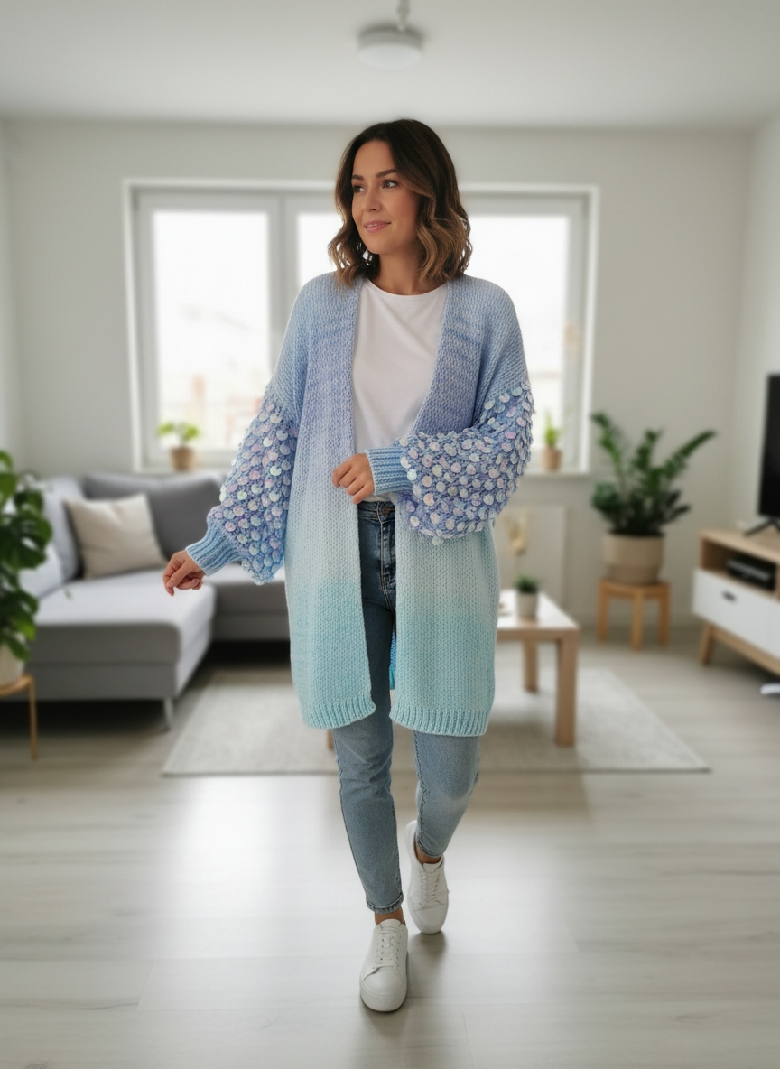 Dámský kardigan s krátkým rukávem, dlouhý, volný oversize přehoz