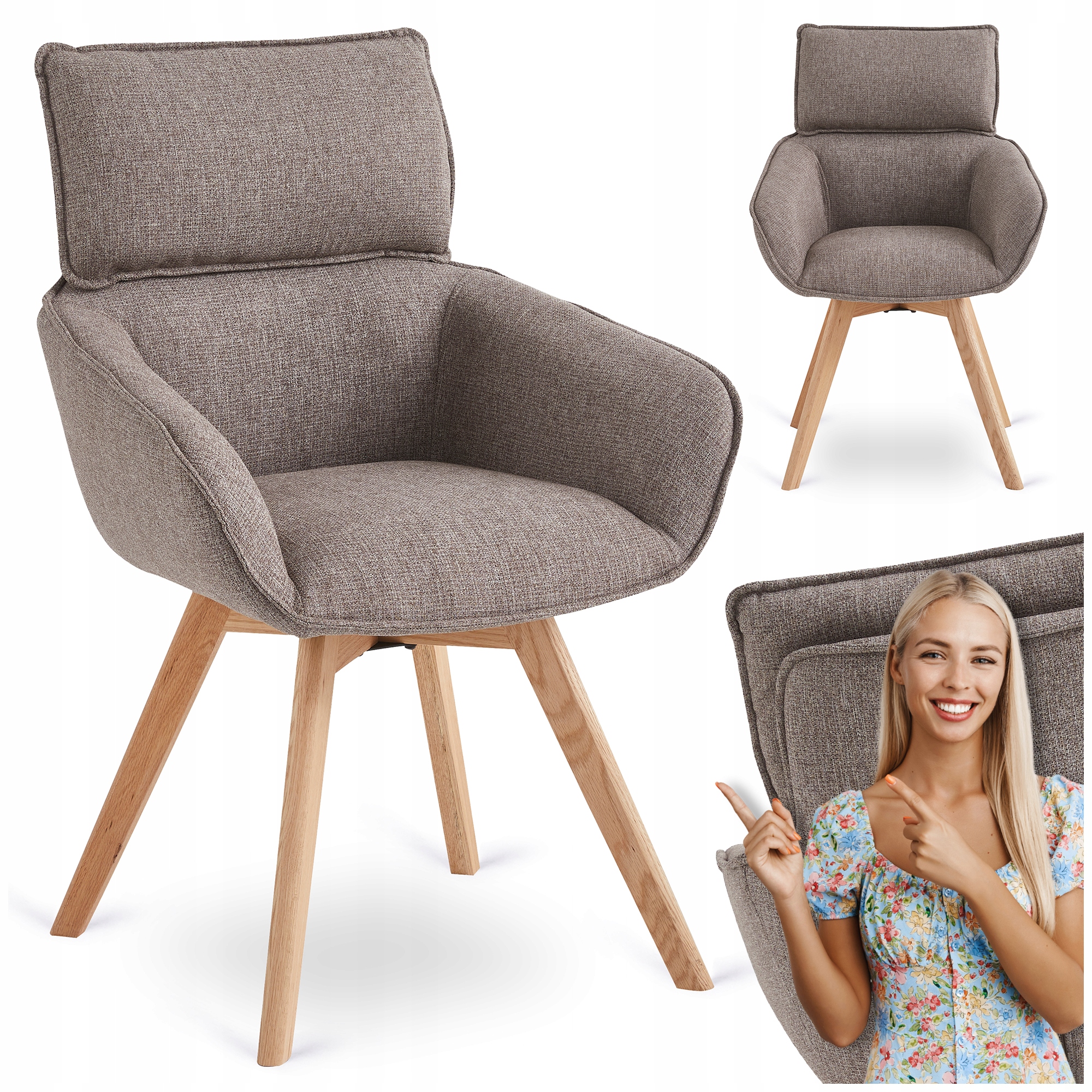 Otočné křeslo z kelímků, čalouněné do jídelny v obývacím pokoji, hnědé, Dias