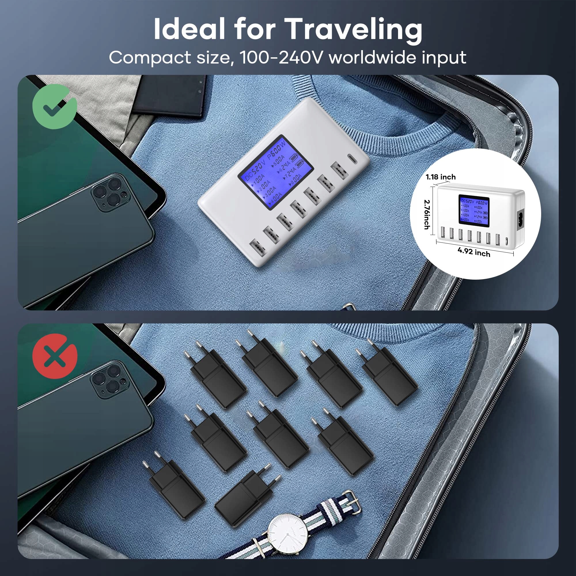 USB HUB Ładowarka 60W 8 Portów z Wyświetlaczem — miniatura 6