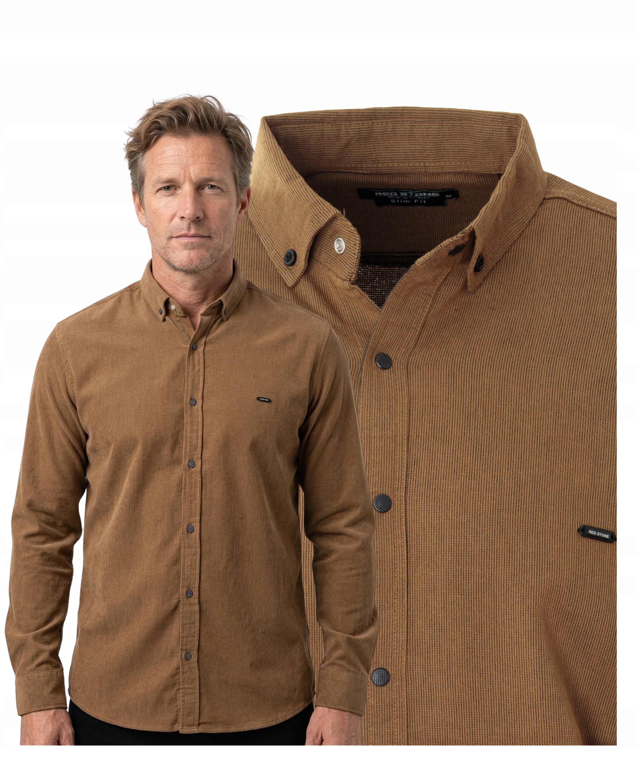 Koszula męska z długim rękawem stylowa rozpinana Brązowa Bawełna Rozmiar L