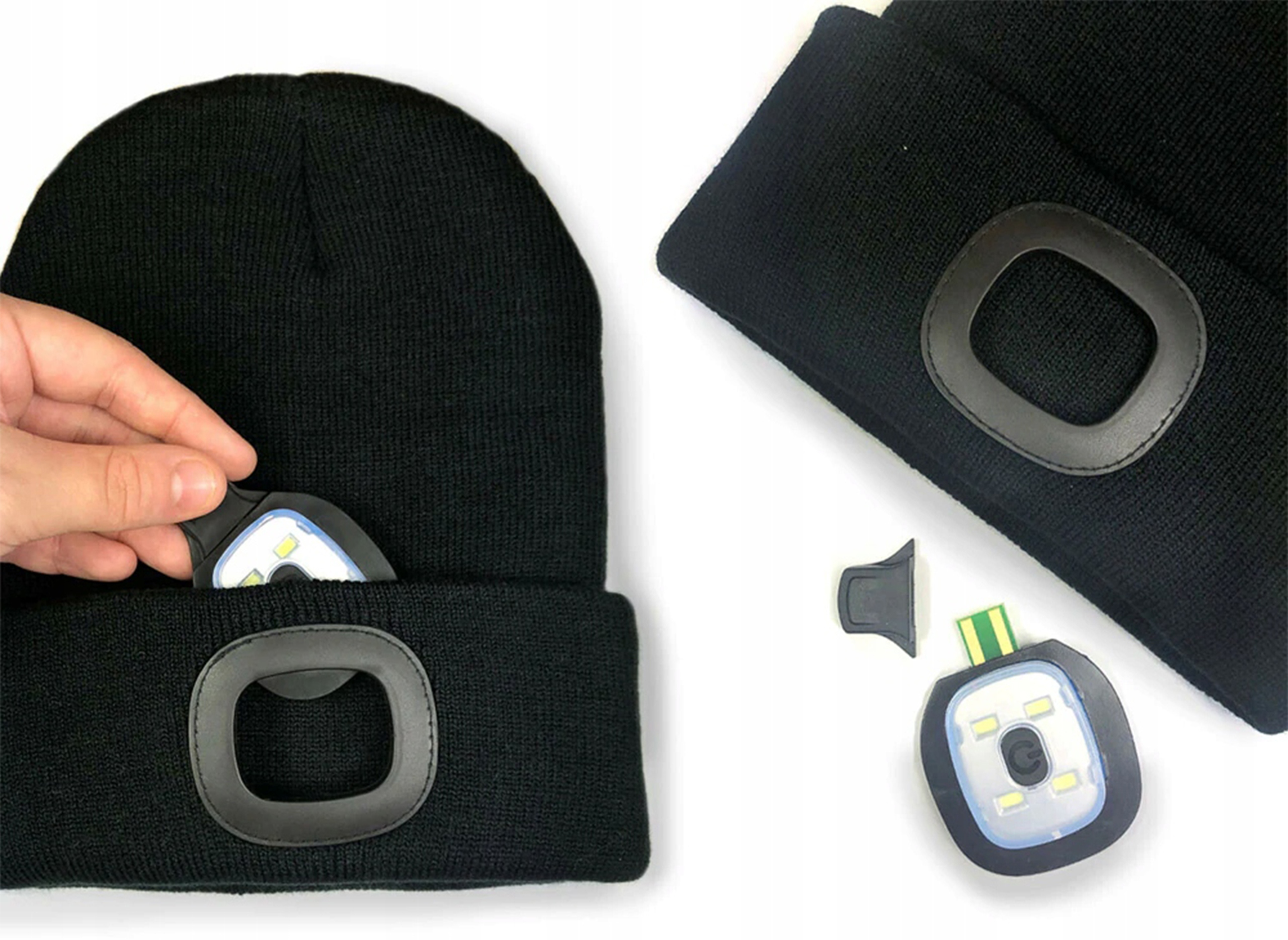 Czapka z Latarką Zimowa Lampka Czołowa LED Ładowanie USB Ciepła Czarna Stan opakowania oryginalne