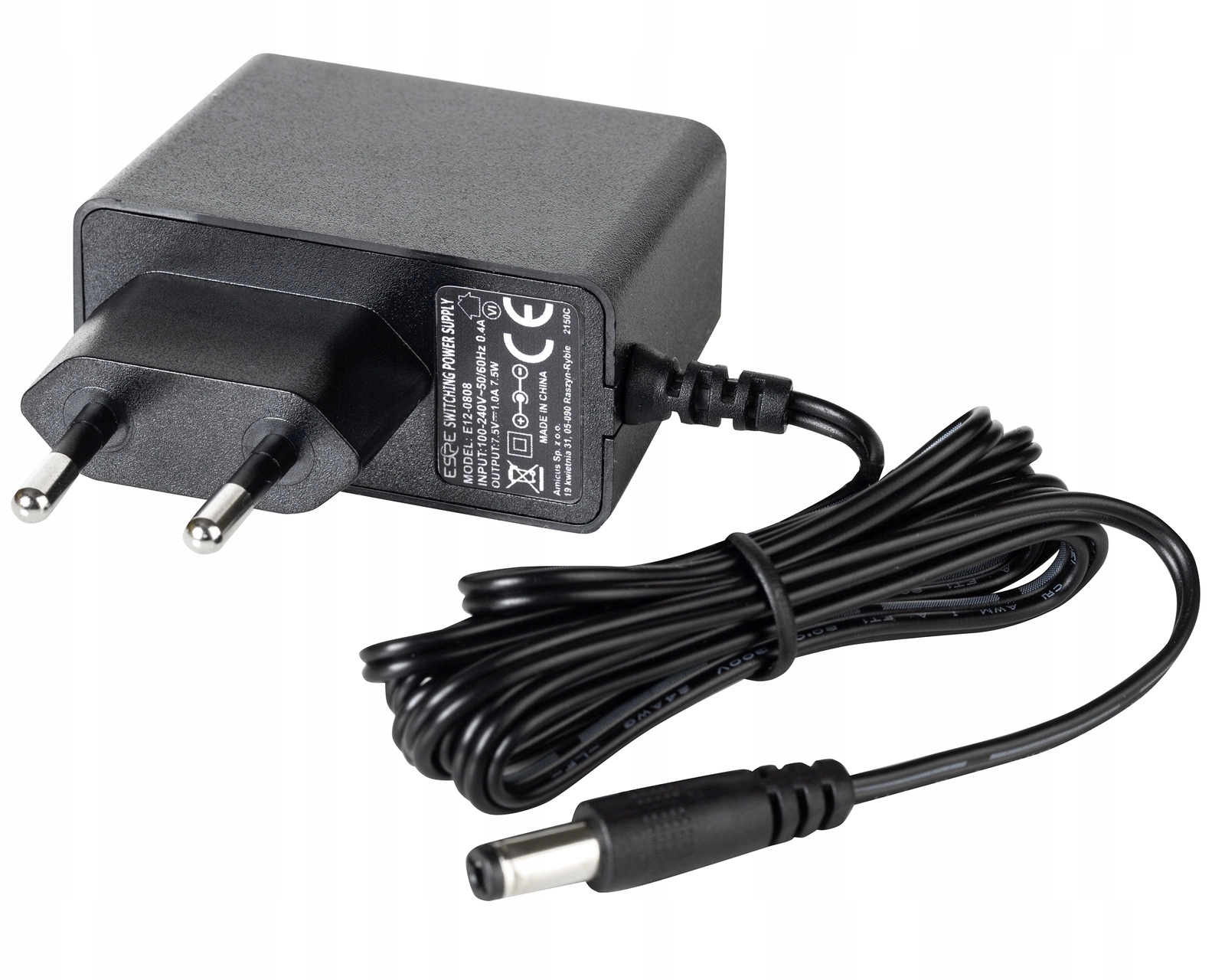 Zasilacz wtyczkowy E12-0808-211 7,5V 1A 7,5W wtyk 2,1x5,5 mm