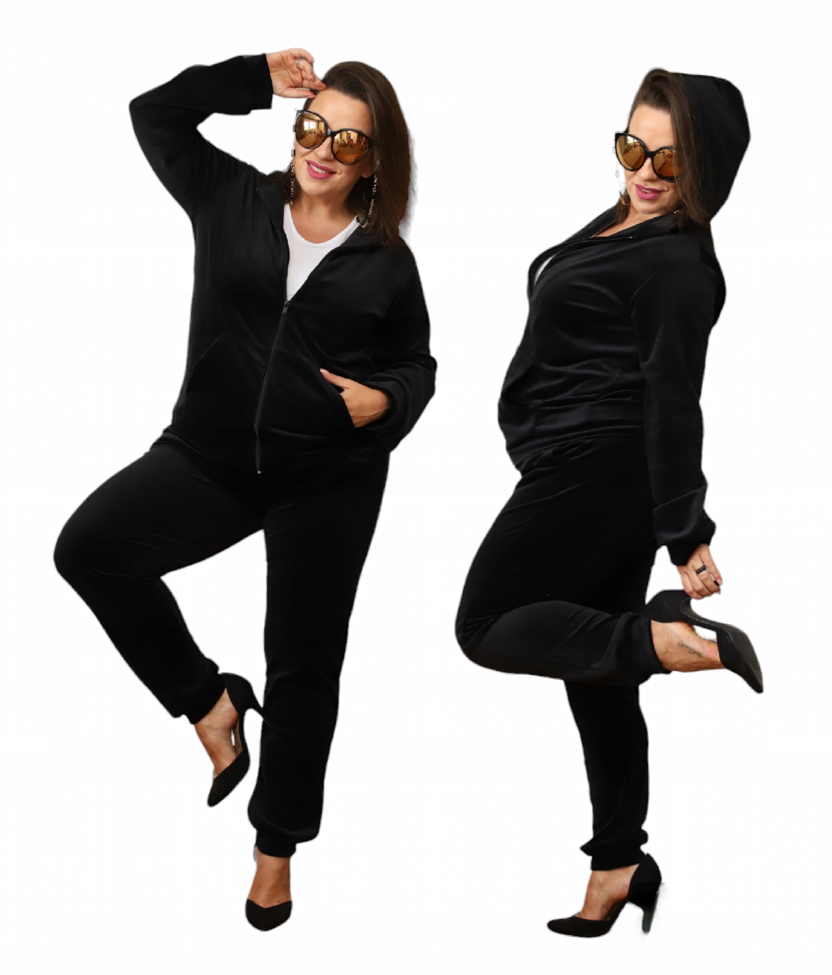 Komplet Teplákovka Velurový Na Zip Plus Size vel. XXL Pl Černý