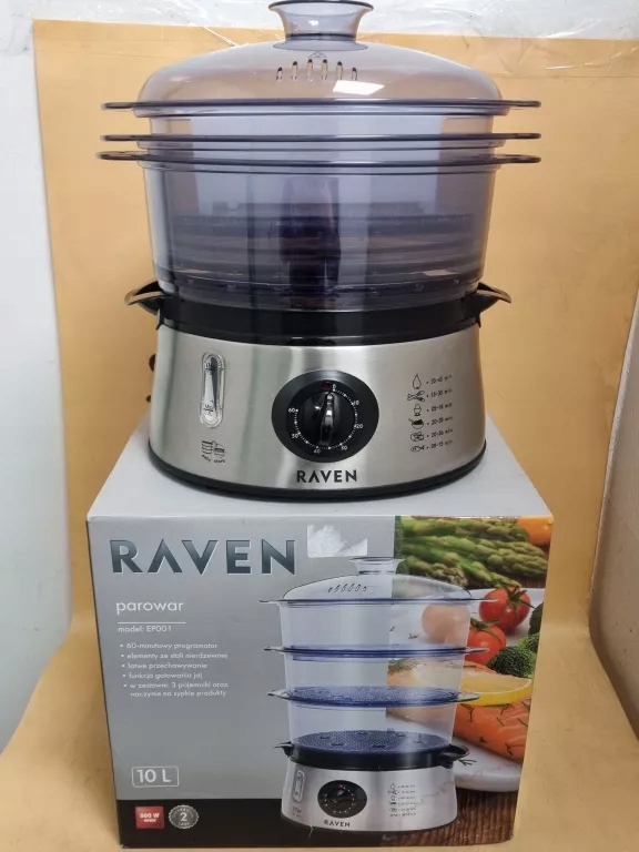 Пароварка Raven EP001 10 л серебристый / серый 800 Вт