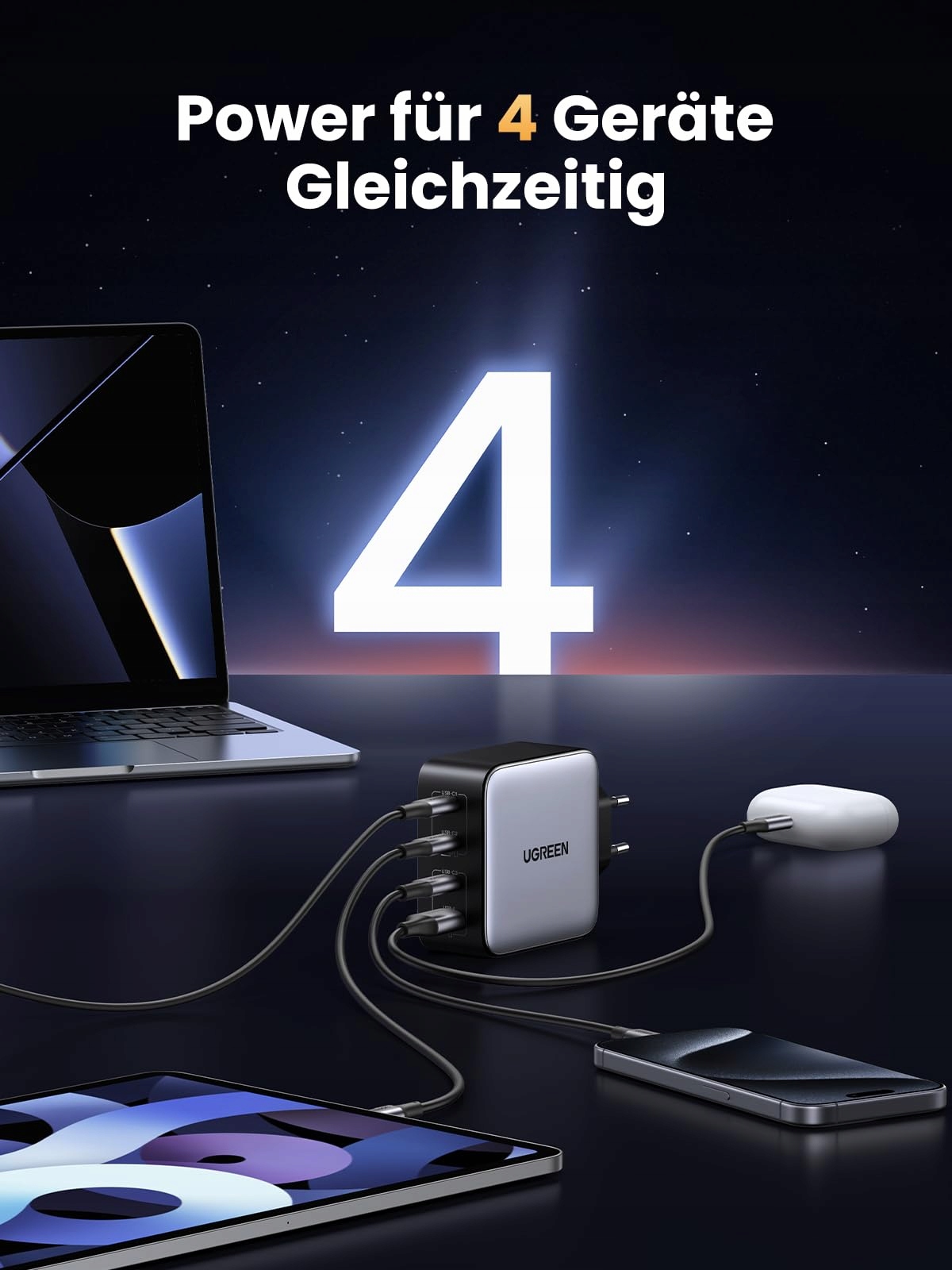 UGREEN Nexode 100W Ładowarka USB C GaN 4 Porty PD do MacBook iPhone iPad — miniatura 3