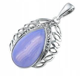 Stříbrný Rhodiovaný Přívěsek Achát Blue Lace