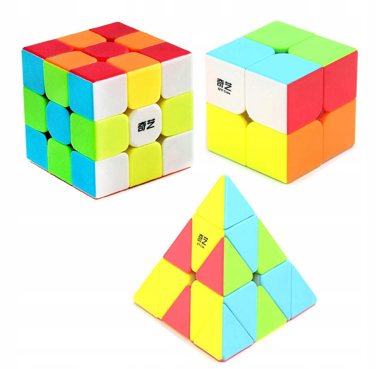 ZESTAW 3 KOSTKI 2x2x2 3x3x3 PYRAMINX + PODSTAWKA