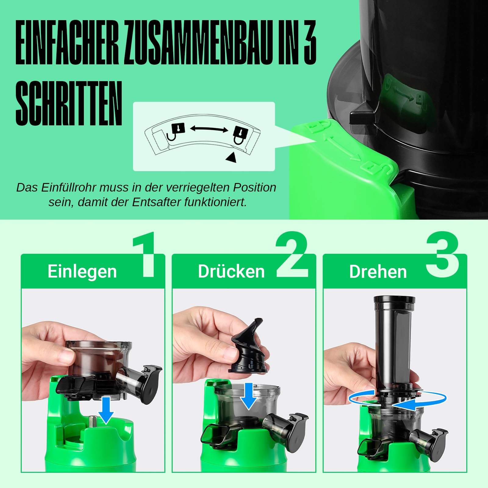 VENTRAY Ginnie Wolnoobrotowa Wyciskarka 60 Umin 45mm BPA Free 100W Zielona — miniatura 7