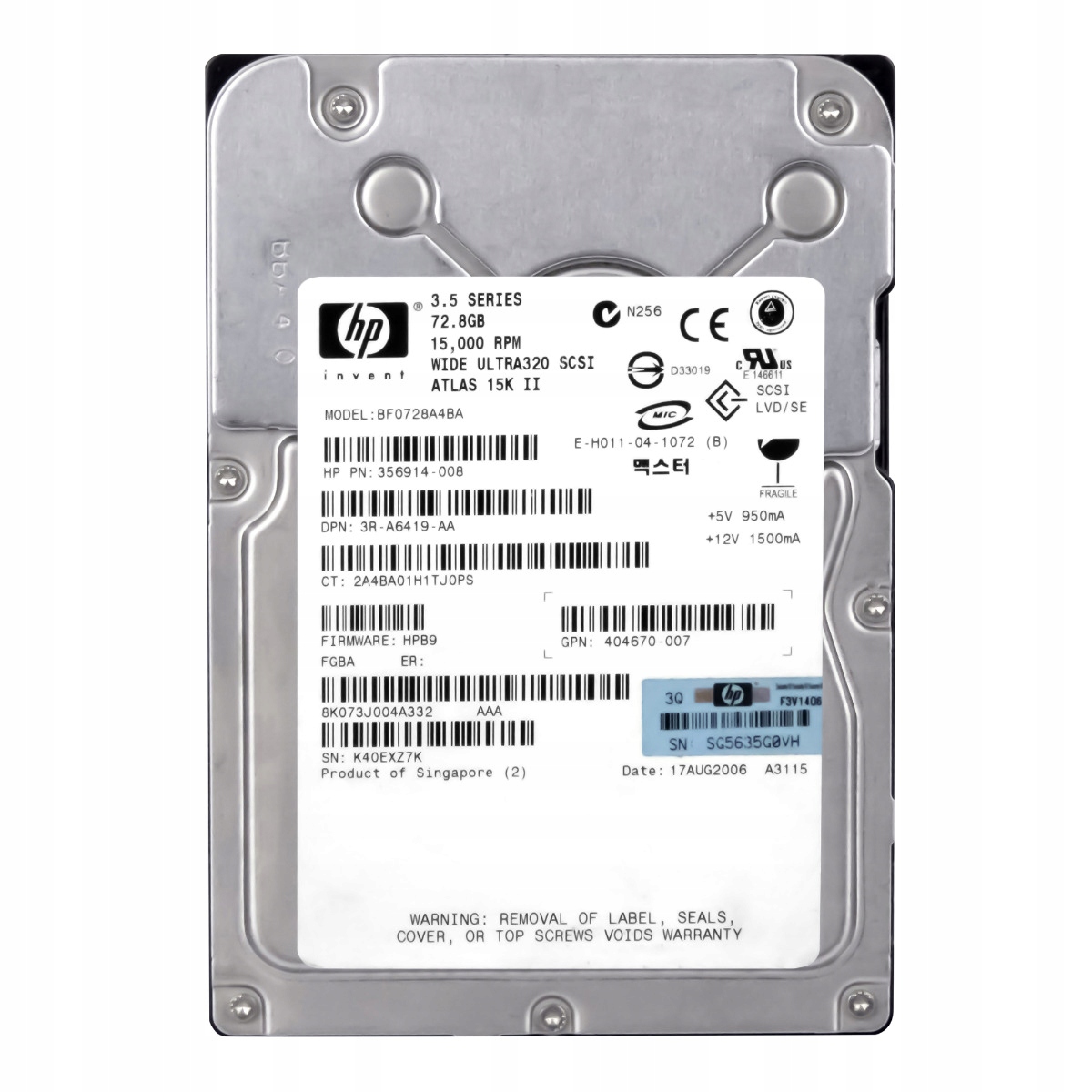Hp 356914-008 73GB 15K 8MB Scsi 3.5" Hdd Pevný disk
