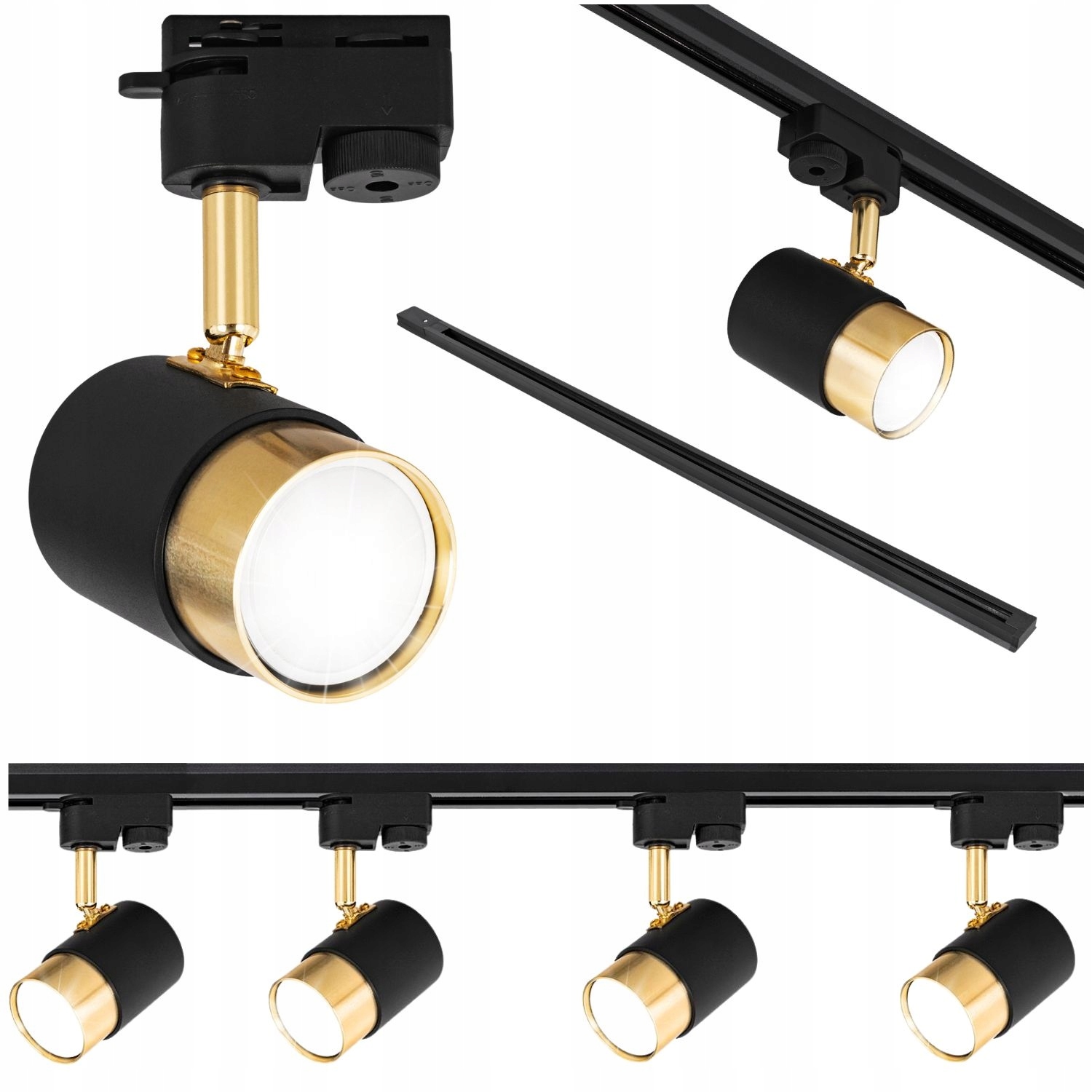 Kolejnice Sada Kolejnice lišta 1m 4x reflektor GU10 Černá zlatá lampa