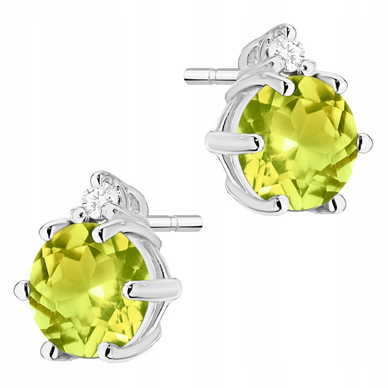 Zlaté Náušnice Dámské Dýka pr. 585 Olivín 1,20ct a Brilianty 14k