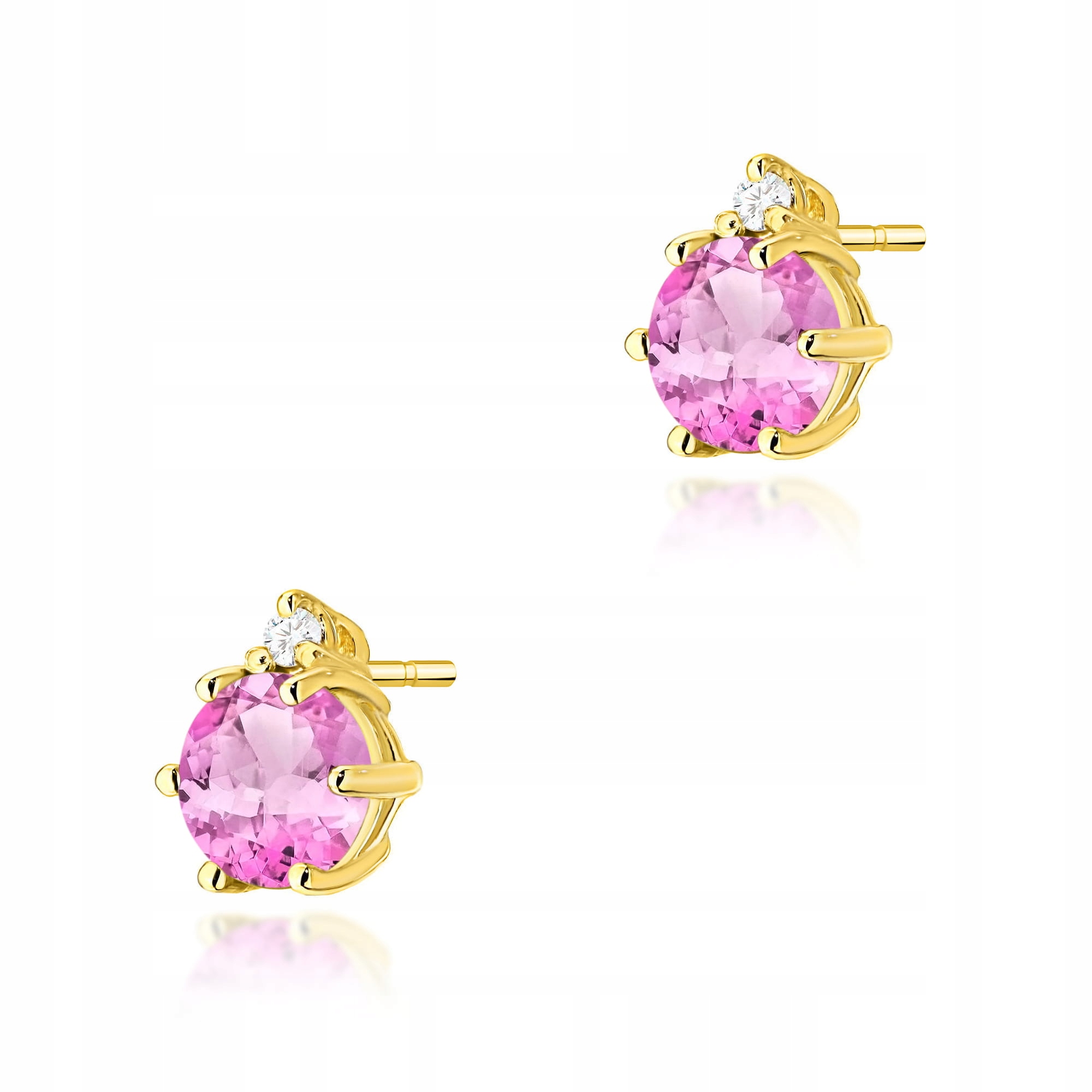 Zlaté náušnice 585 z růžového zlata růžový topaz s brilianty 1,1 g