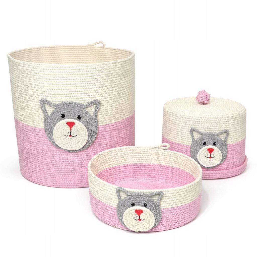 Sada 3 Bavlněných Košíků S Kočičkou Do Dětského Pokoje Vyrobených v Polsku
