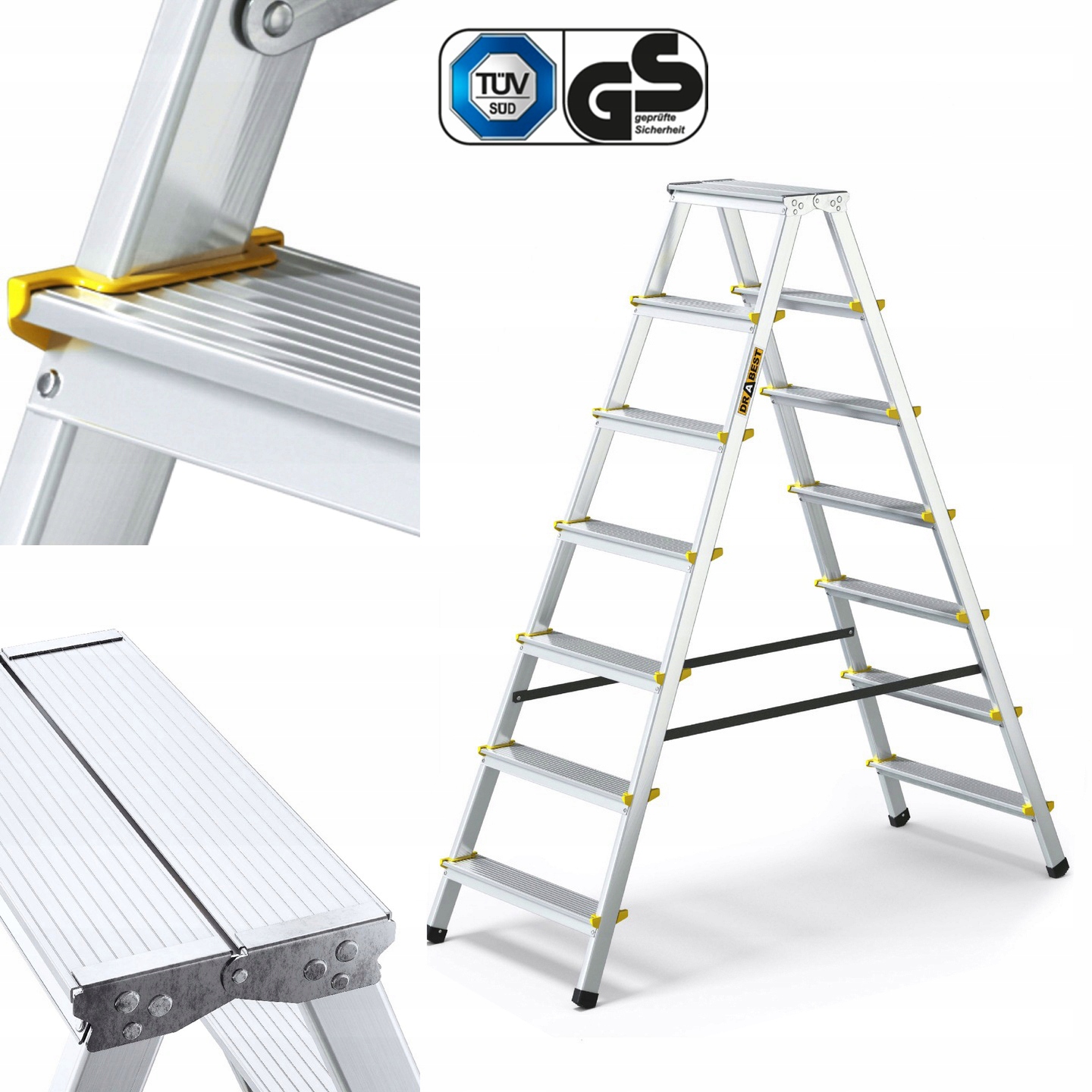 Hliníkový rebrík pre domácnosť, obojstranný 2x7 Drabest, nosnosť 150 kg