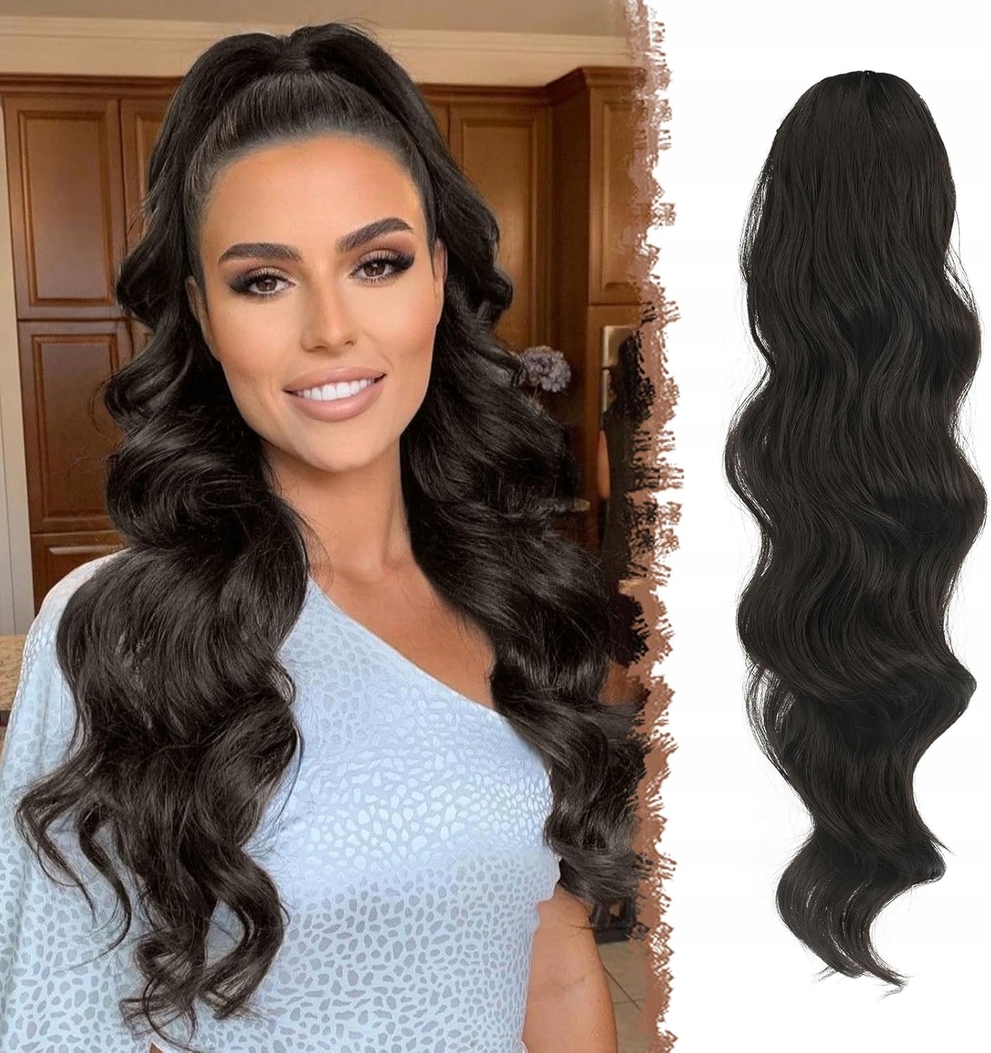 Příčesek dlouhé syntetické vlasy tmavě hnědá Feshfen dámská 60 cm