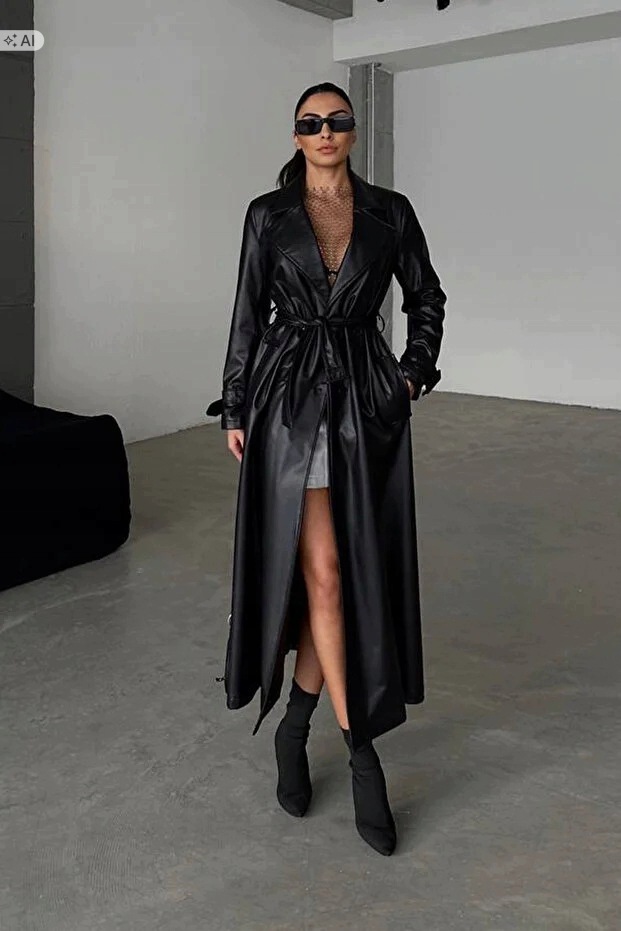 Dlouhý Lakovaný Kabát V Klasickém Elegantním Stylu M 5IA
