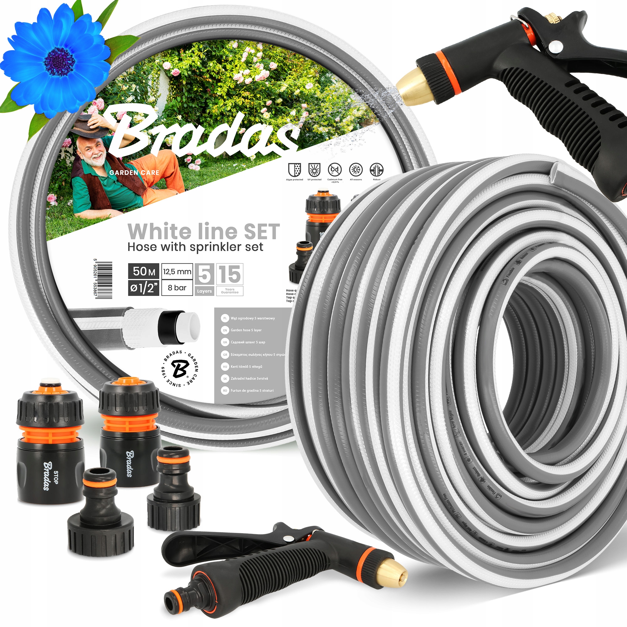 Záhradná Hadica 1/2 50 m 5-VRSTVOVÁ Voda Zvinovací Zbrojený Šlauf Polievaný Yo