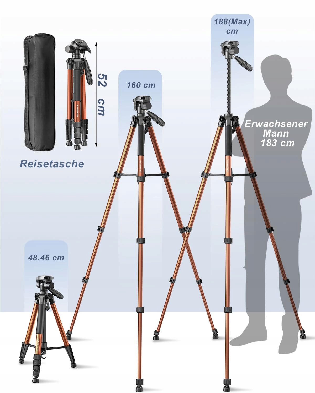POLAM-FOTO Statyw Aluminiowy 188 cm Z Torbą Do Aparatów i Telefonów — miniatura 3