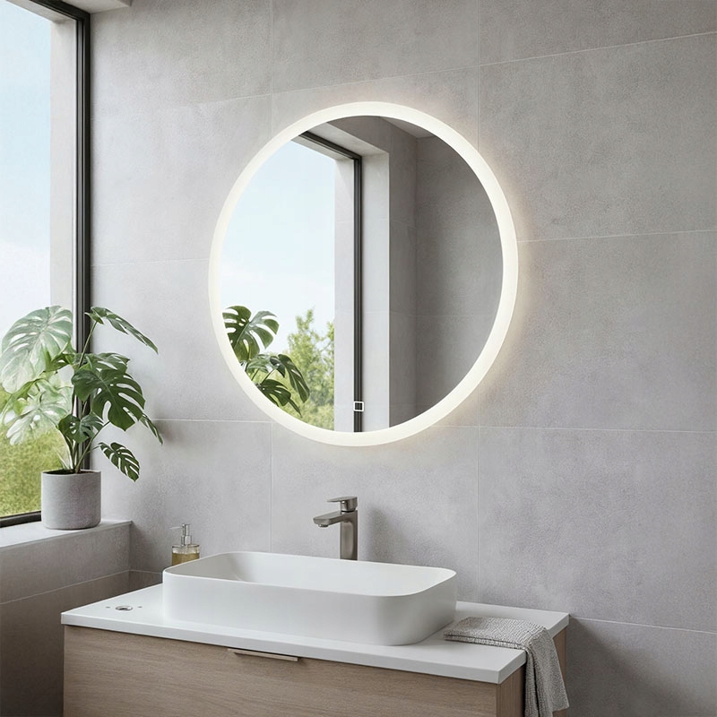 Koupelnové Led zrcadlo kulaté bílé neutrální IP44 s ochranou proti zamlžování 60 cm